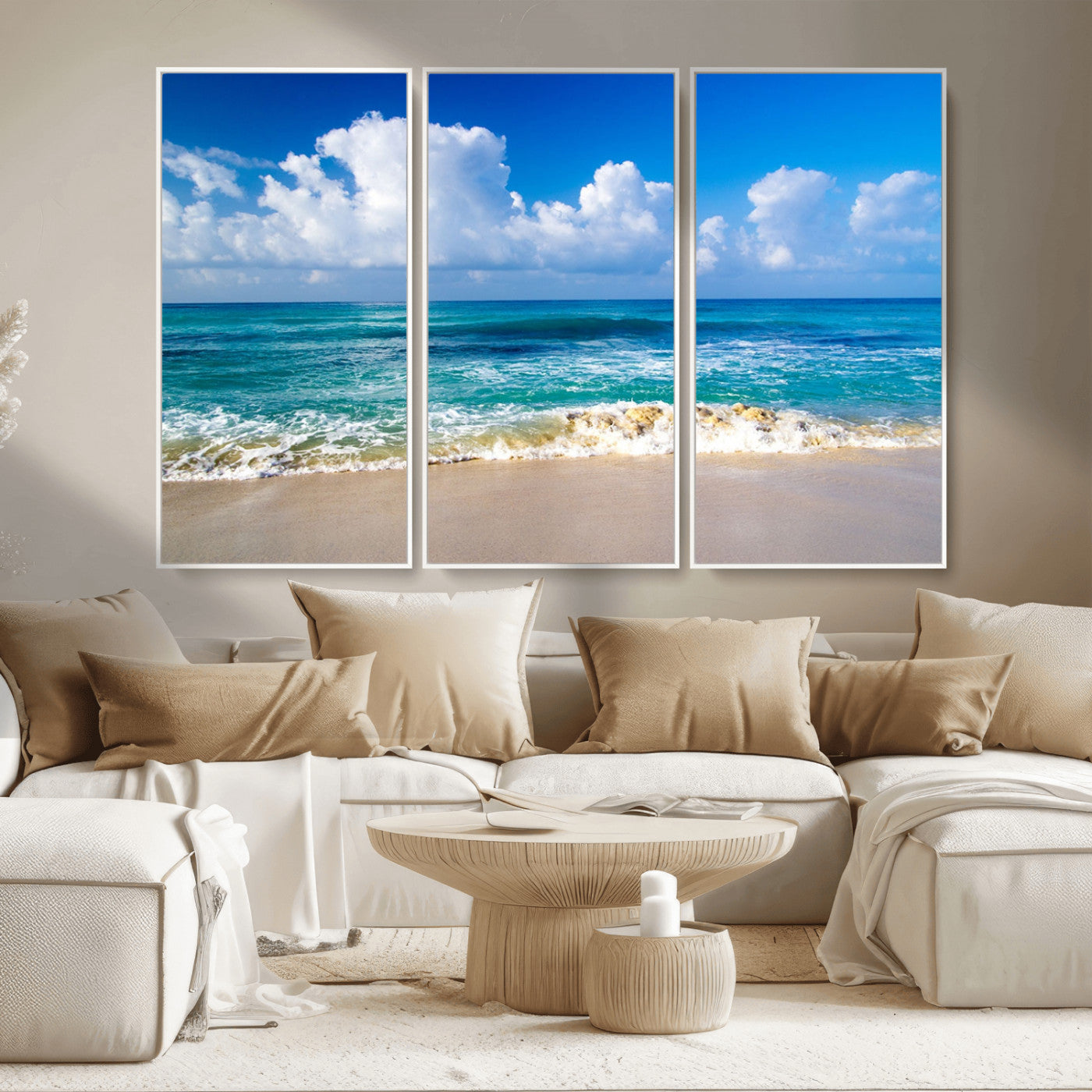 60364-MGV-CV-36X24-Tropical Ocean Wave Wall Art – Serene Blue Sea and White Sand Beach Canvas Print, Coastal Landscape Decor for Living Room, Bedroom