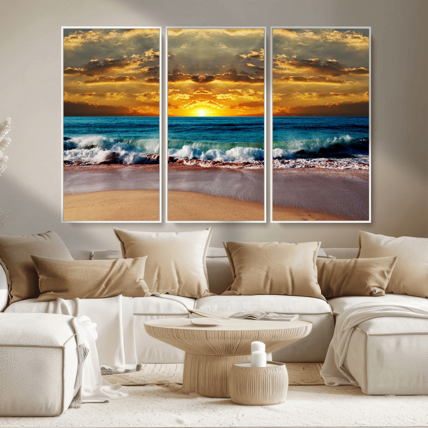 83389-MGV-CV-36X24-Ocean Sunrise Wall Art – Vibrant Beach Waves Canvas Print, Coastal Seascape Decor for Living Room or Office