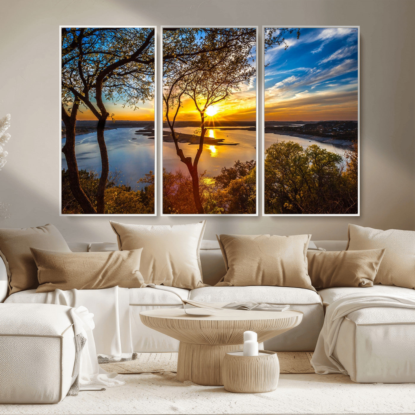 66839-MGV-CV-36X24-Lake Sunset Wall Art – Golden Hour Canvas Print with Trees and Water Reflection, Scenic Landscape Photography for Living Room,