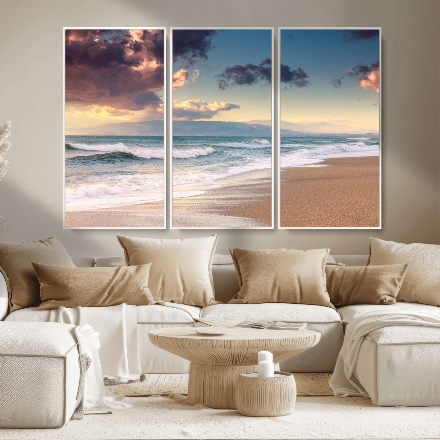 42253-MGV-CV-36X24-Serene Beach Waves Wall Art – Tranquil Ocean Horizon Canvas Print, Coastal Seascape Decor for Living Room or Office Wall