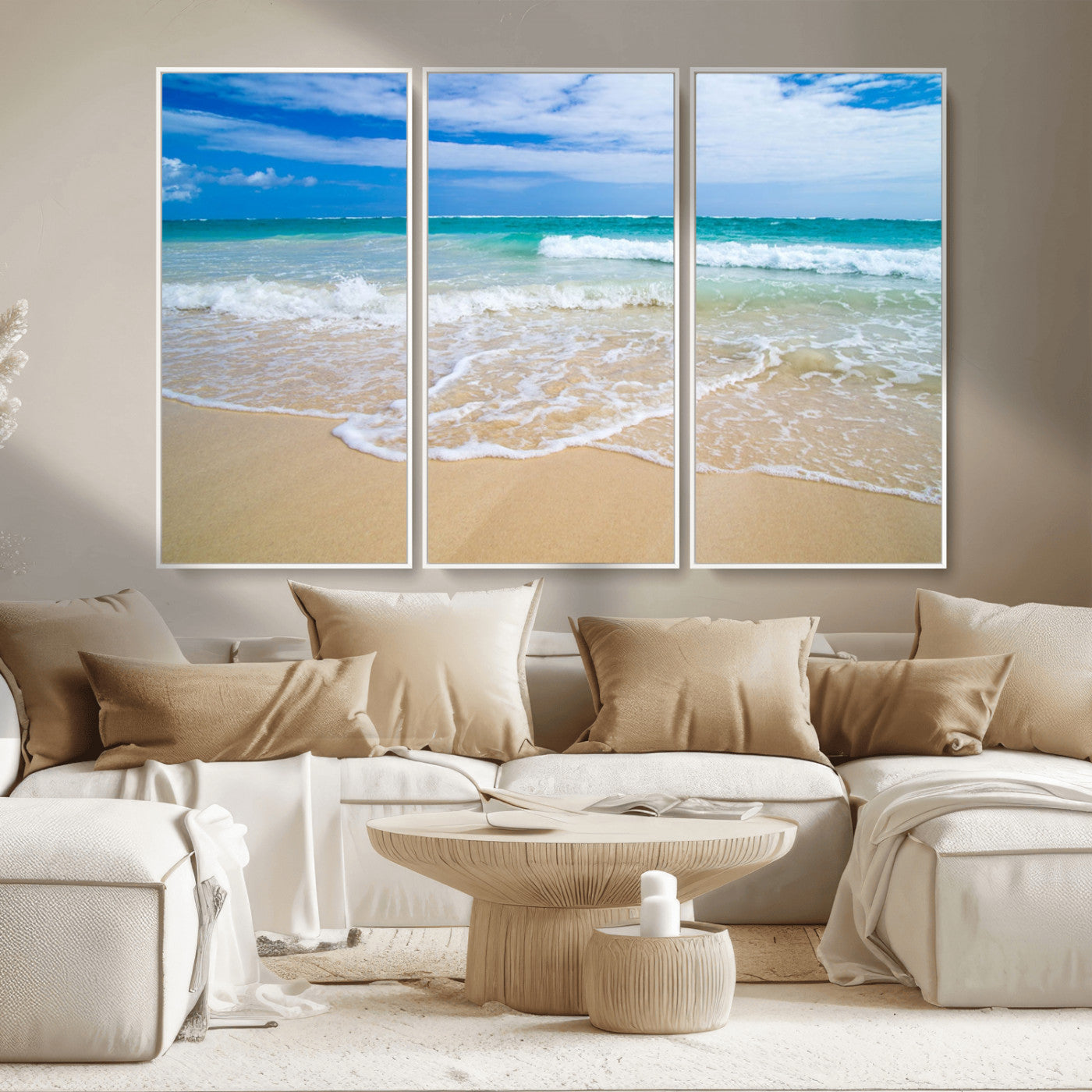 20660-MGV-CV-36X24-Ocean Wave Beach Wall Art – Serene Blue Sea and Sandy Shore Canvas Print, Coastal Landscape Photography Decor for Living Room or
