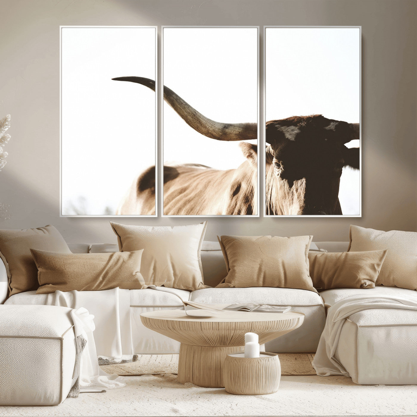 35866-MGV-CV-36X24-Texas Longhorn Wall Art – Rustic Western Bull Canvas Print, Farmhouse Animal Photography Decor for Living Room, Office, or Ranch