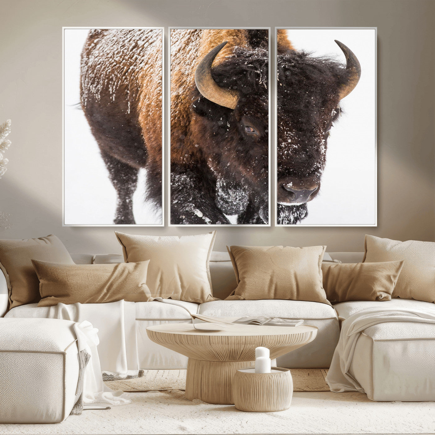 65605-MGV-CV-36X24-Snow Bison Wall Art – Close Up Buffalo Canvas Print, Rustic Western Wildlife Photography, Farmhouse Cabin Lodge Decor for Living