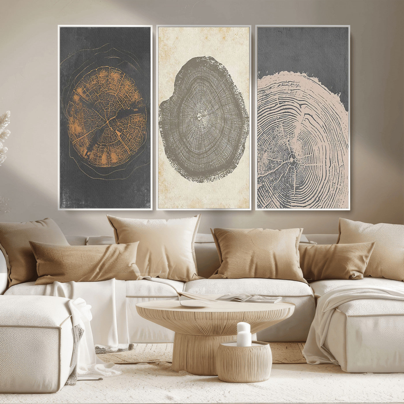 80725-MGV-CV-36X24-Wood Tree Rings Wall Art Canvas Print, Framed Tree Rings Art Picture Print, Abstract Tree Rings Perfect Modern Boho Decor Artwork