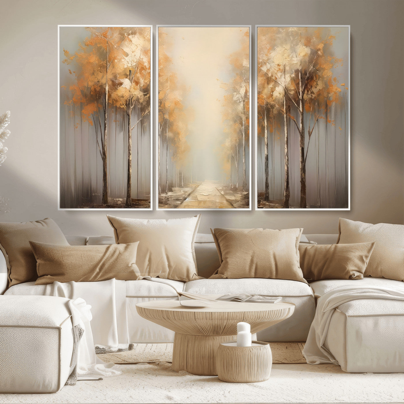 95004-MGV-CV-36X24-Autumn Forest Path Wall Art – Hand Painted Canvas Print with Golden Trees, Modern Nature Landscape Decor for Living Room, Bedroom