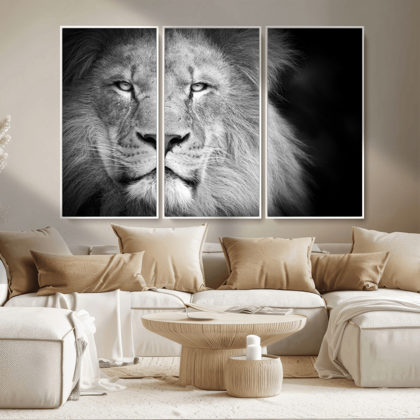 94453-MGV-CV-36X24-Lion Portrait Wall Art – Black and White King of the Jungle Canvas Print, Safari Wildlife Decor for Office, Bedroom, or Living