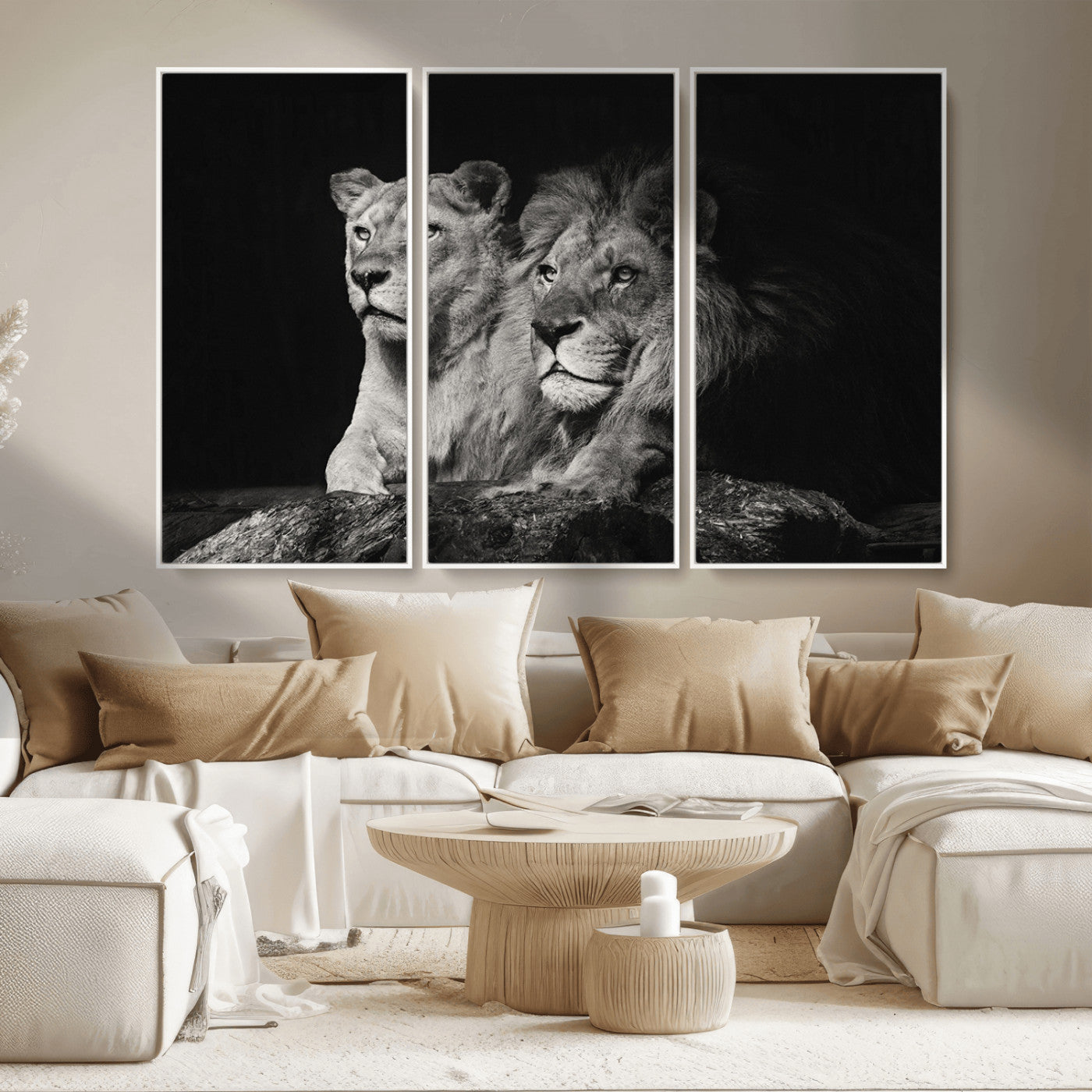 80013-MGV-CV-36X24-Lion and Lioness Wall Art – Black and White Wildlife Photography Canvas Print, African Safari Animal Decor for Office, Bedroom, or