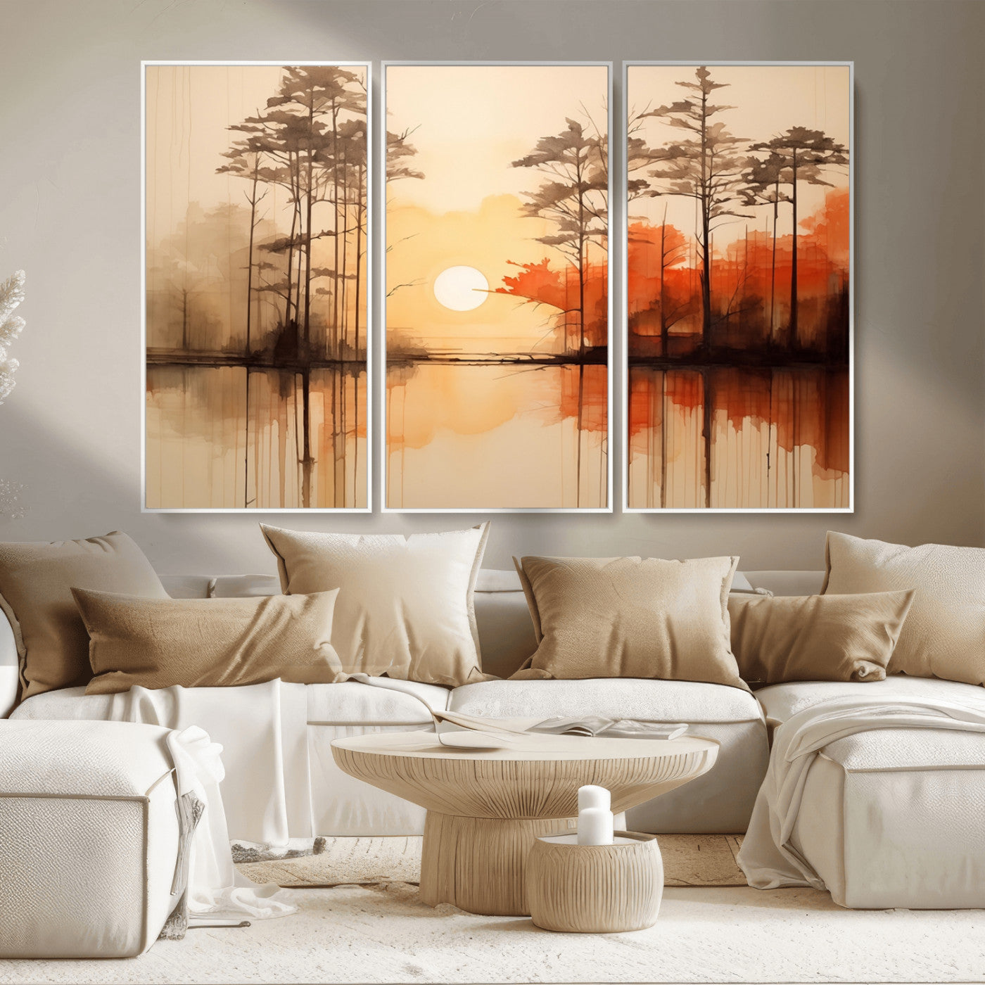 51083-MGV-CV-36X24-Sunset Lake Forest Wall Art – Serene Trees and Orange Sky Reflection Canvas Print, Tranquil Nature Decor for Living Room, Office