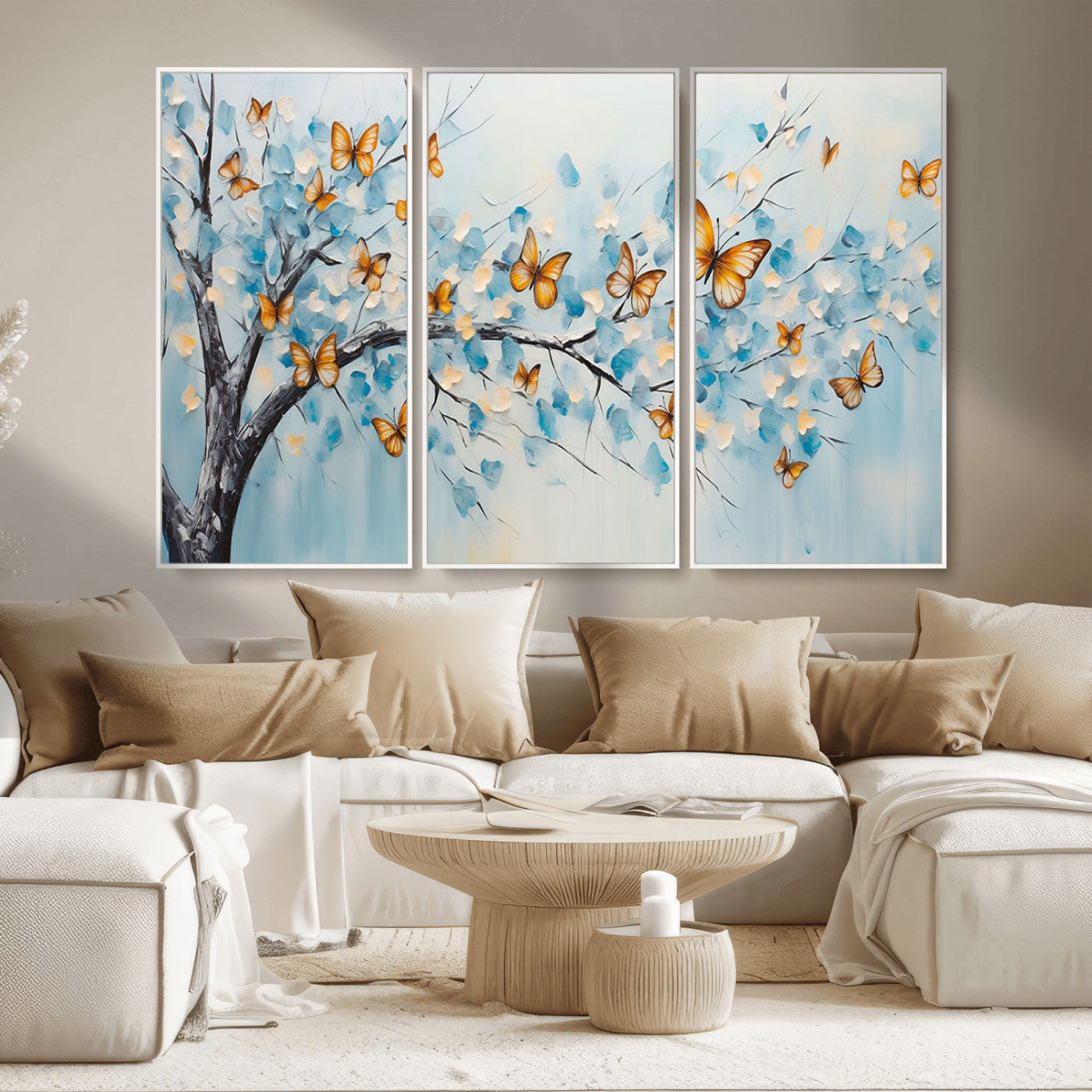 59455-MGV-CV-36X24-Butterfly Tree Branch Wall Art – Blue and Yellow Abstract Canvas Print, Modern Nature Artwork for Living Room, Bedroom or Office