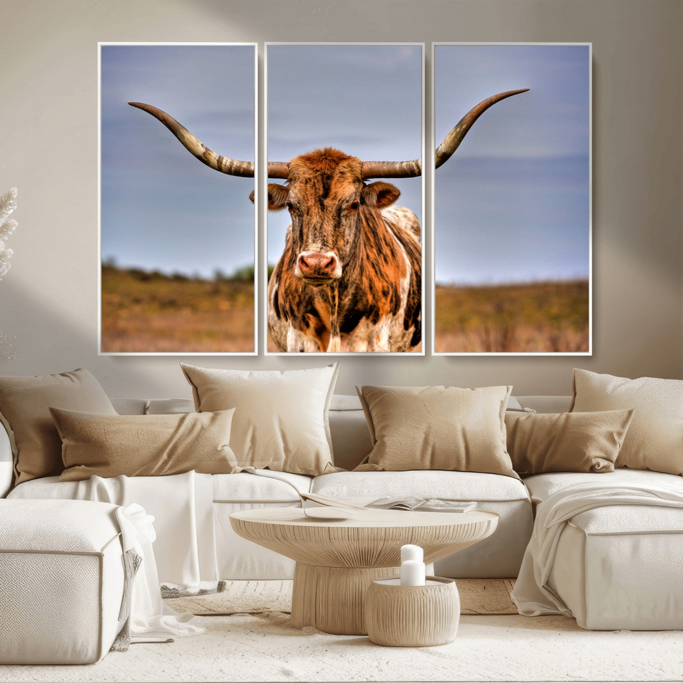 18594-MGV-CV-36X24-Texas Longhorn Bull Wall Art – Rustic Western Cattle Canvas Print, Country Farmhouse Decor for Living Room, Office or Cabin