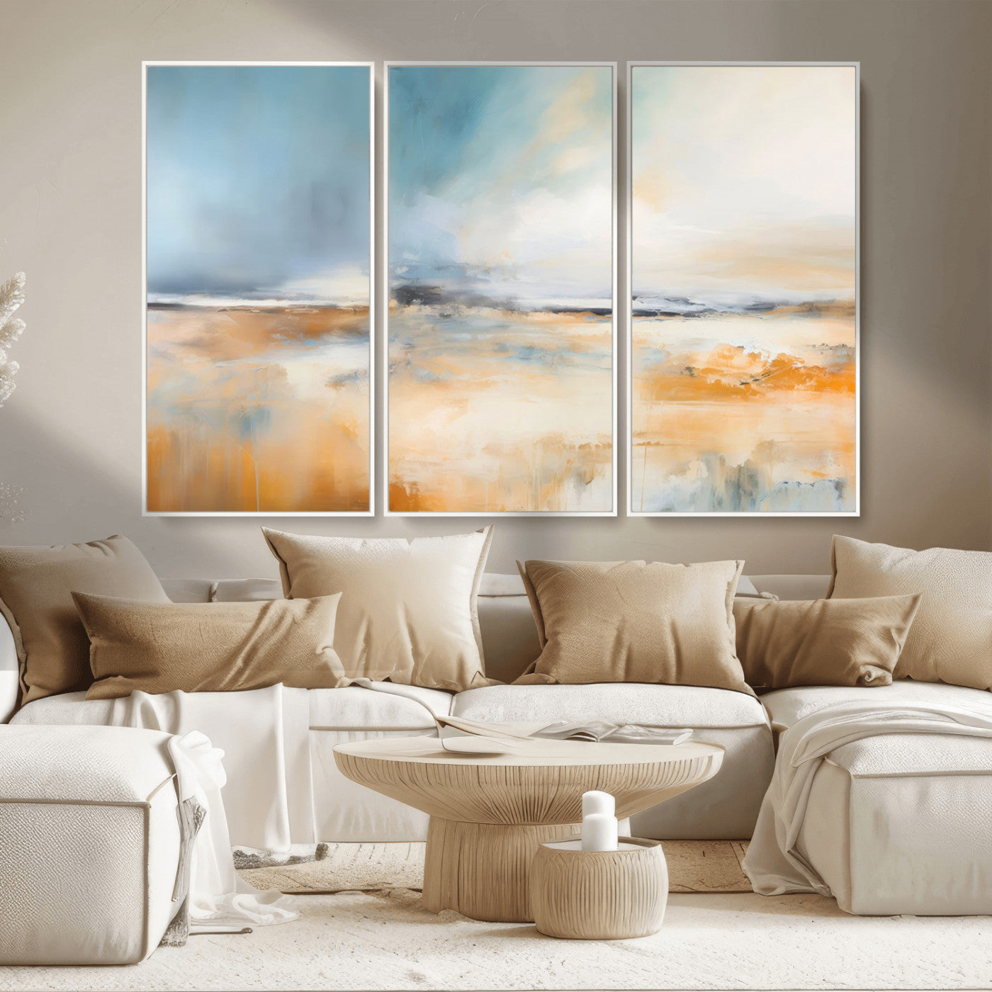 92764-MGV-CV-36X24-Abstract Landscape Wall Art – Modern Blue and Orange Canvas Print, Large Minimalist Painting for Living Room, Bedroom, Office or