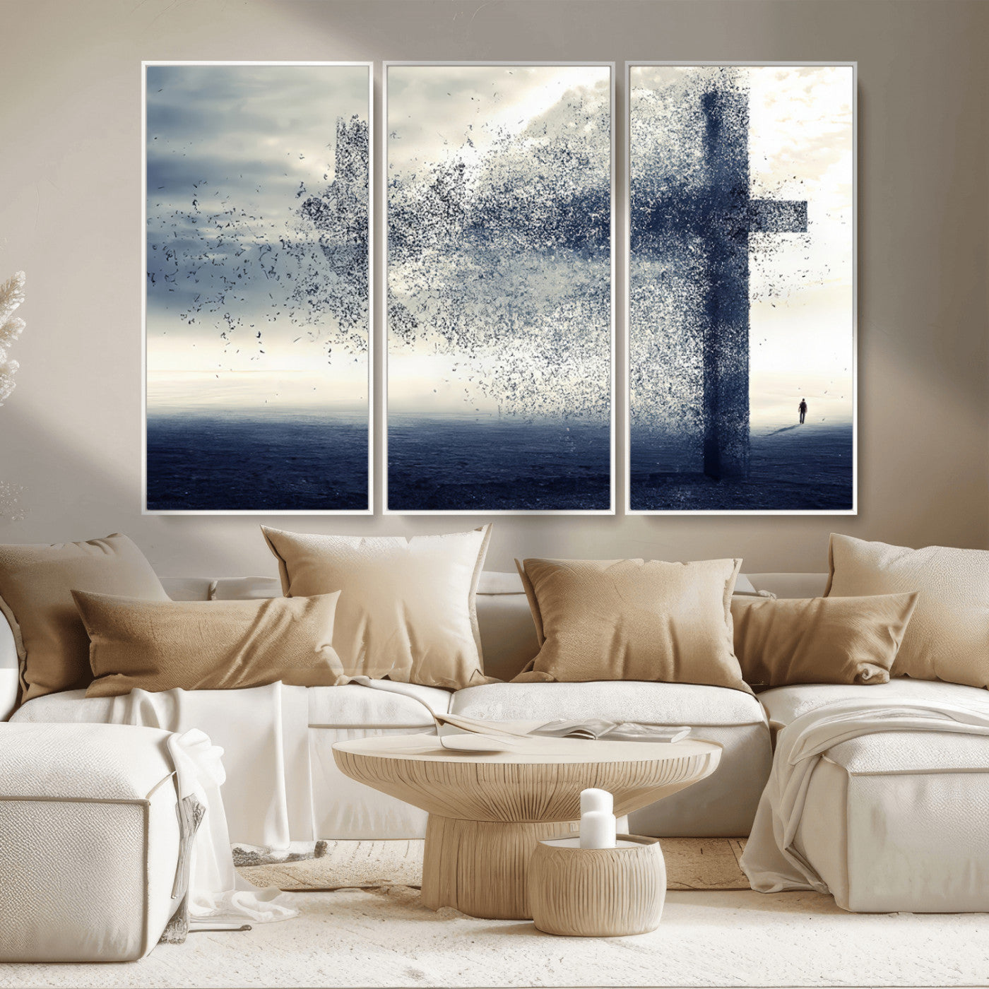 55718-MGV-CV-36X24-Surreal Cross Wall Art – Spiritual Faith Canvas Print, Abstract Christian Artwork with Modern Religious Symbol for Living Room,