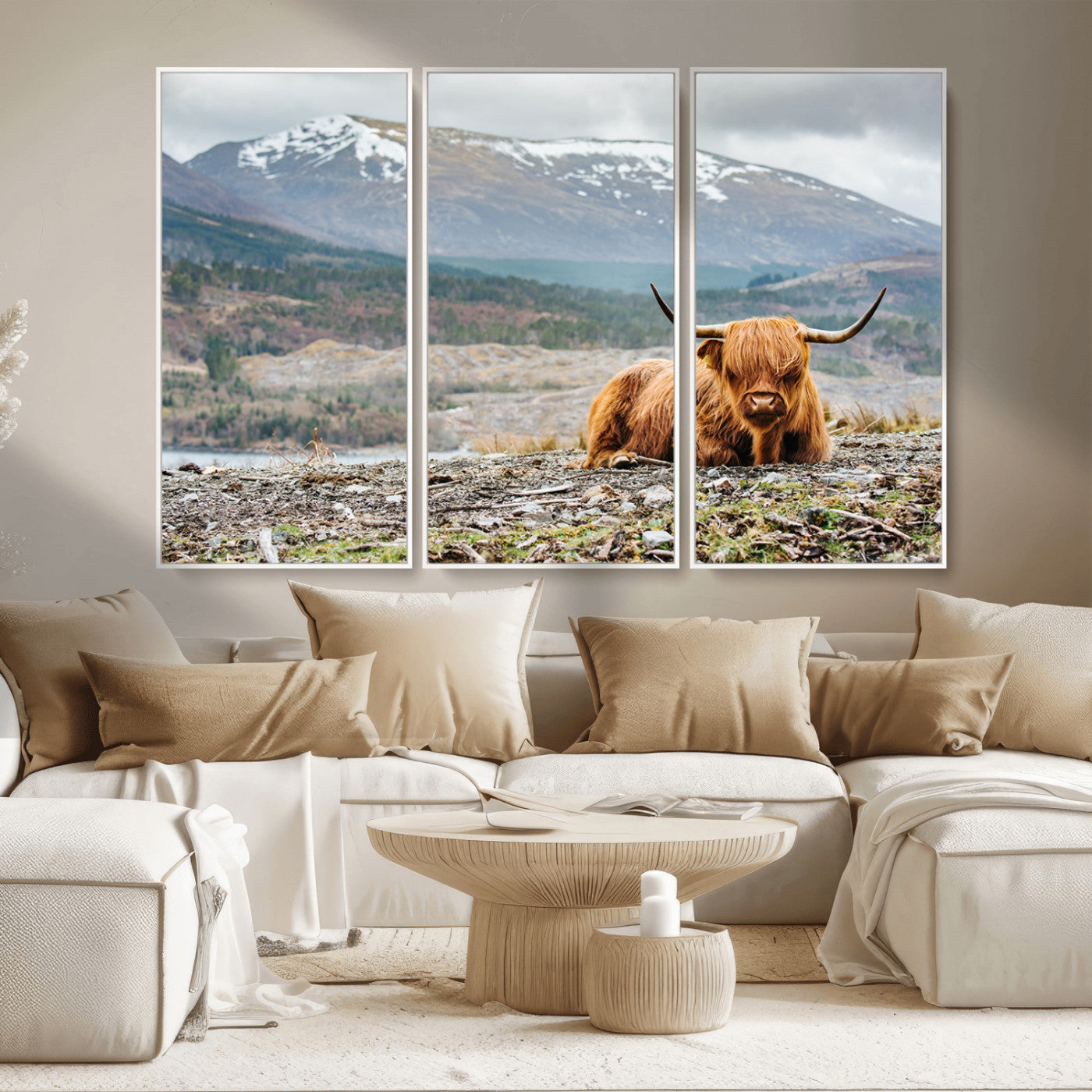 80252-MGV-CV-36X24-Scottish Cow Wall Art Canvas Print, Framed Highland Cow Art Picture Print, Highland Cattle Perfect Rustic Farmhouse Decor Artwork