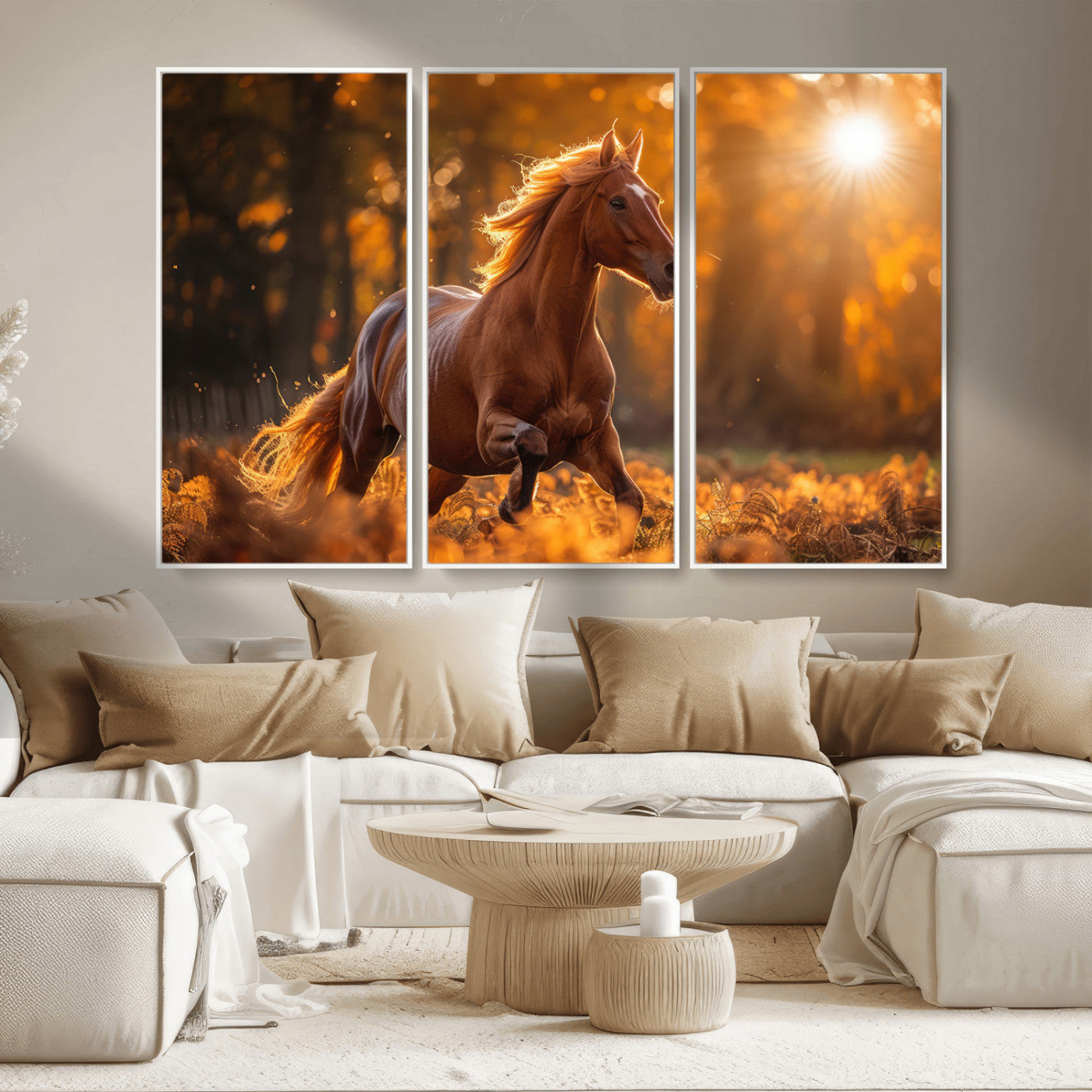 92144-MGV-CV-36X24-Sunset Horse Wall Art Canvas Print, Framed Horse Barn Art Picture Print, Majestic Horse Perfect Rustic Farmhouse Decor Artwork