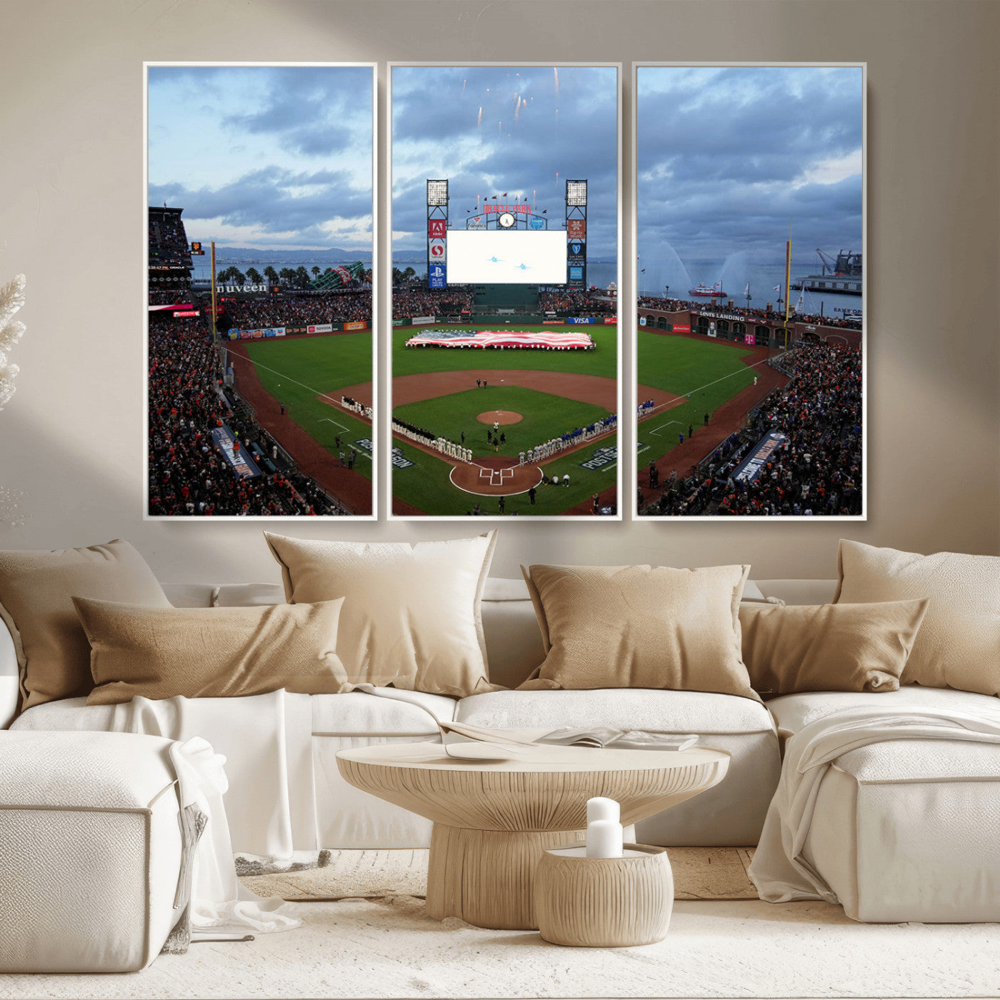 44631-MGV-CV-36X24-Oracle Park Stadium Wall Art Canvas Print, Framed San Francisco Giants Art Picture Print, Giants Stadium Field Perfect Sports Room