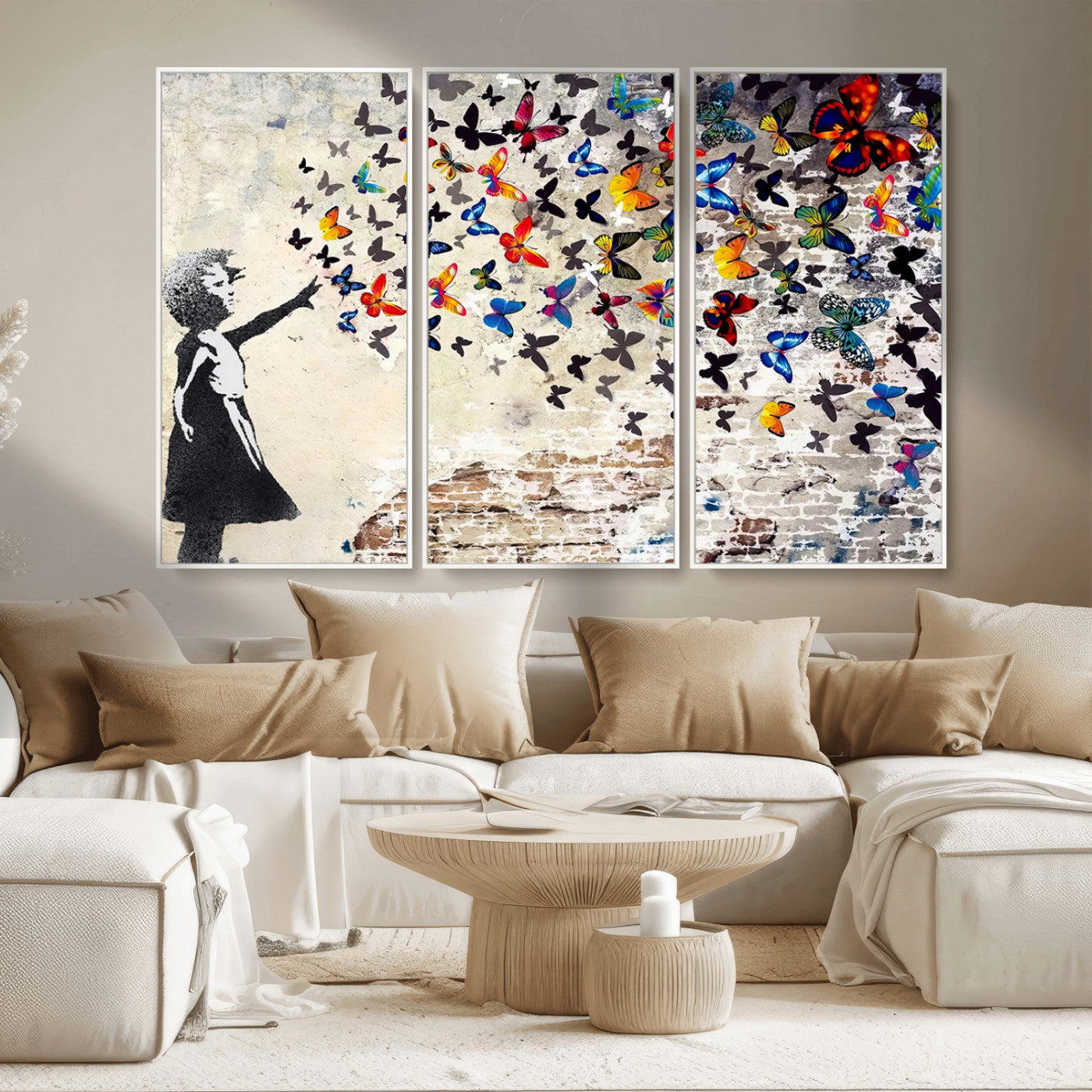 97895-MGV-CV-36X24-Girl with Butterflies Wall Art – Colorful Street Art Style Canvas Print, Modern Graffiti-Inspired Butterfly Artwork for Living