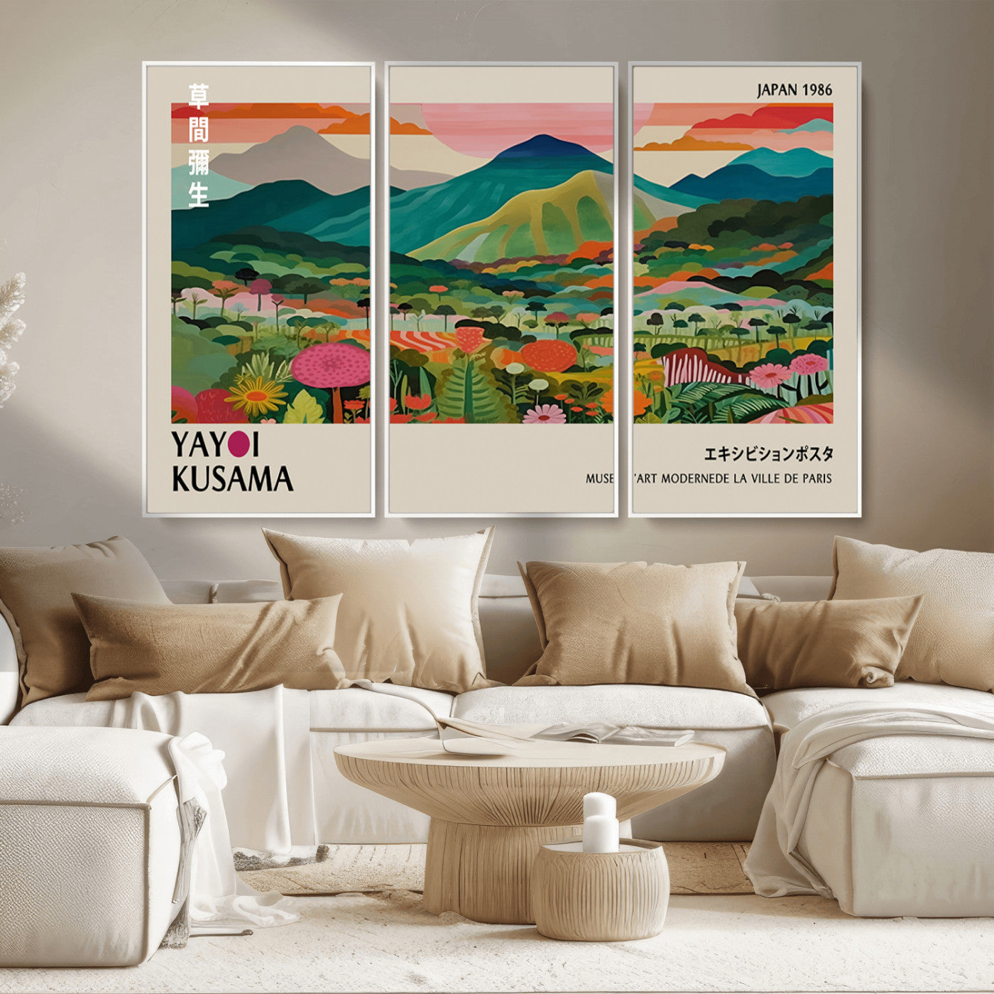 54215-MGV-CV-36X24-Yayoi Kusama Wall Art – Panoramic Japanese Landscape Canvas Print, Modern Abstract Nature Decor for Office, Bedroom or Living Room