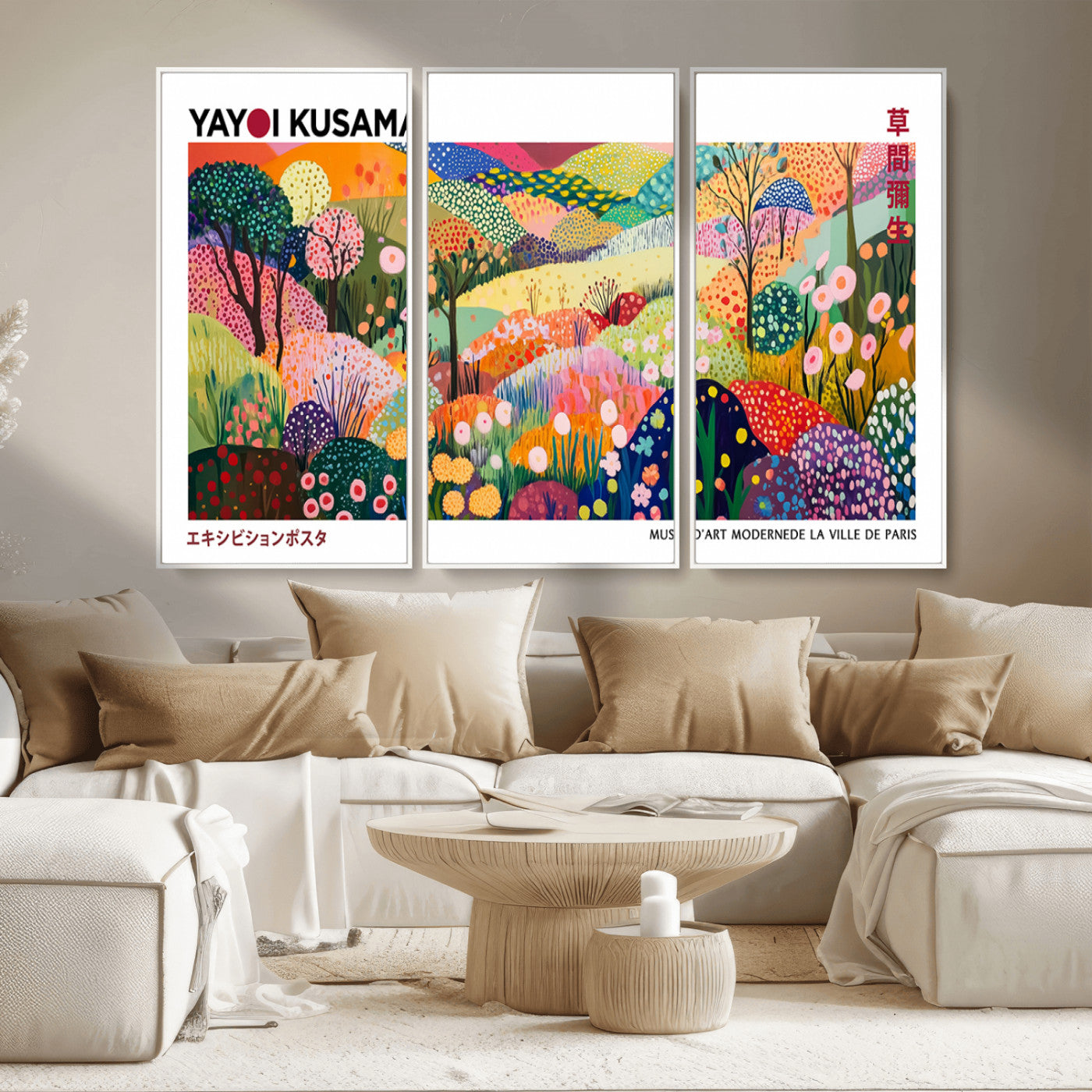 75201-MGV-CV-36X24-Yayoi Kusama Floral Wall Art – Vibrant Abstract Landscape Canvas Print, Modern Pop Art Poster for Living Room, Bedroom, or Gallery