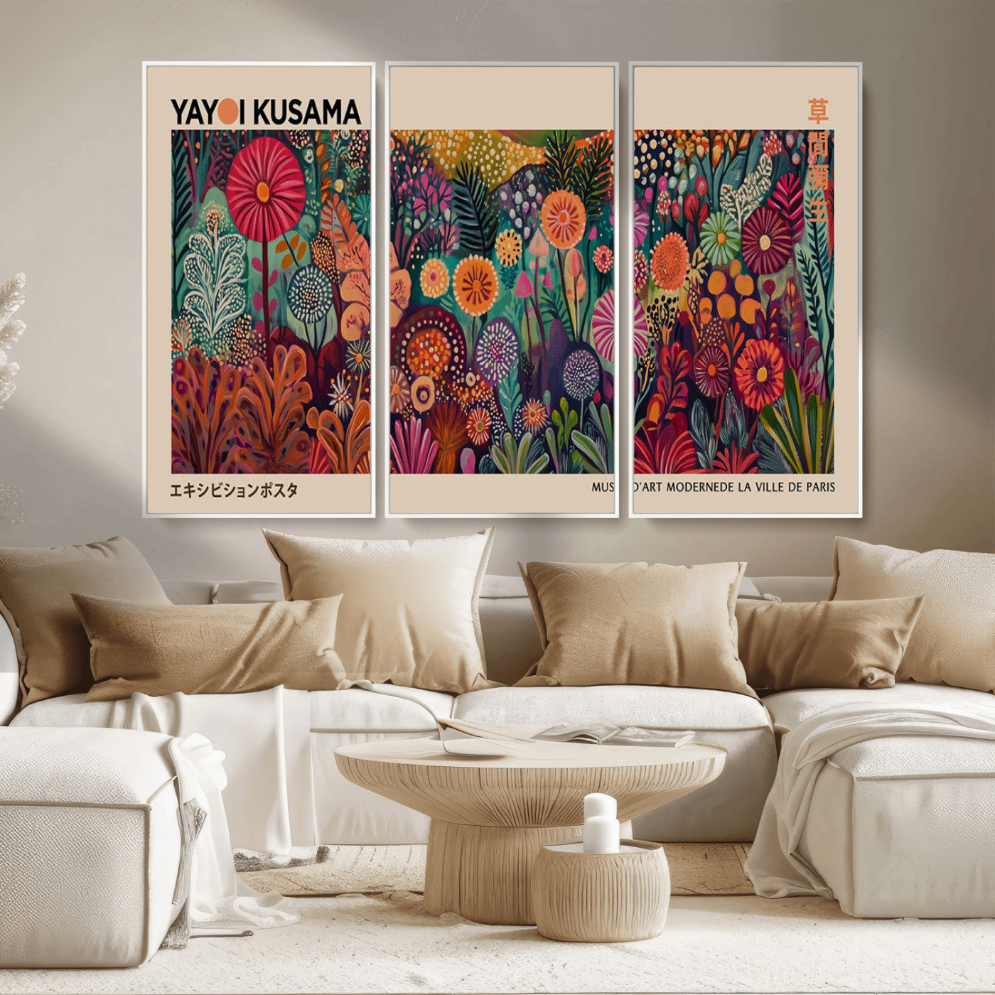 51280-MGV-CV-36X24-Abstract Yayoi Kusama Wall Art Canvas Print, Framed Japanese Wabi Sabi Art Picture Print, Yayoi Kusama Perfect Abstract Modern