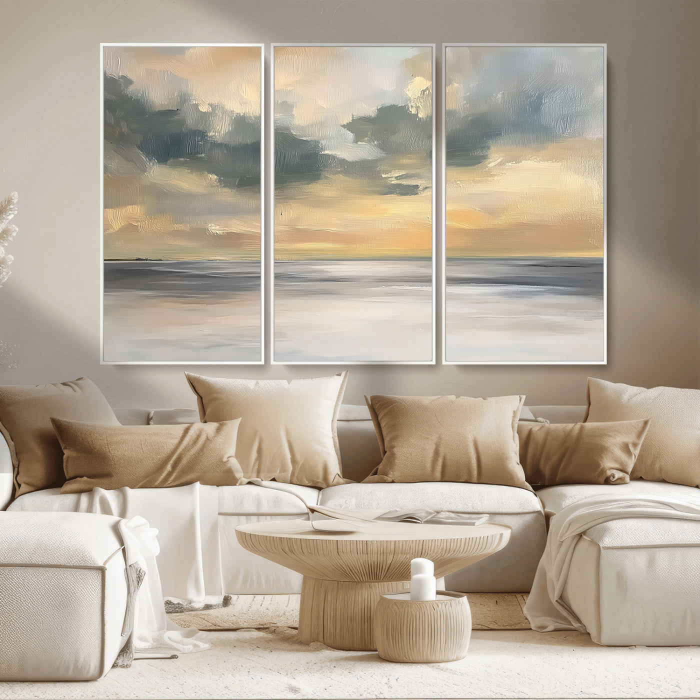 45544-MGV-CV-36X24-Ocean Sunset Wall Art – Serene Seascape Canvas Print with Golden Sky and Calm Water, Coastal Beach Artwork for Living Room,