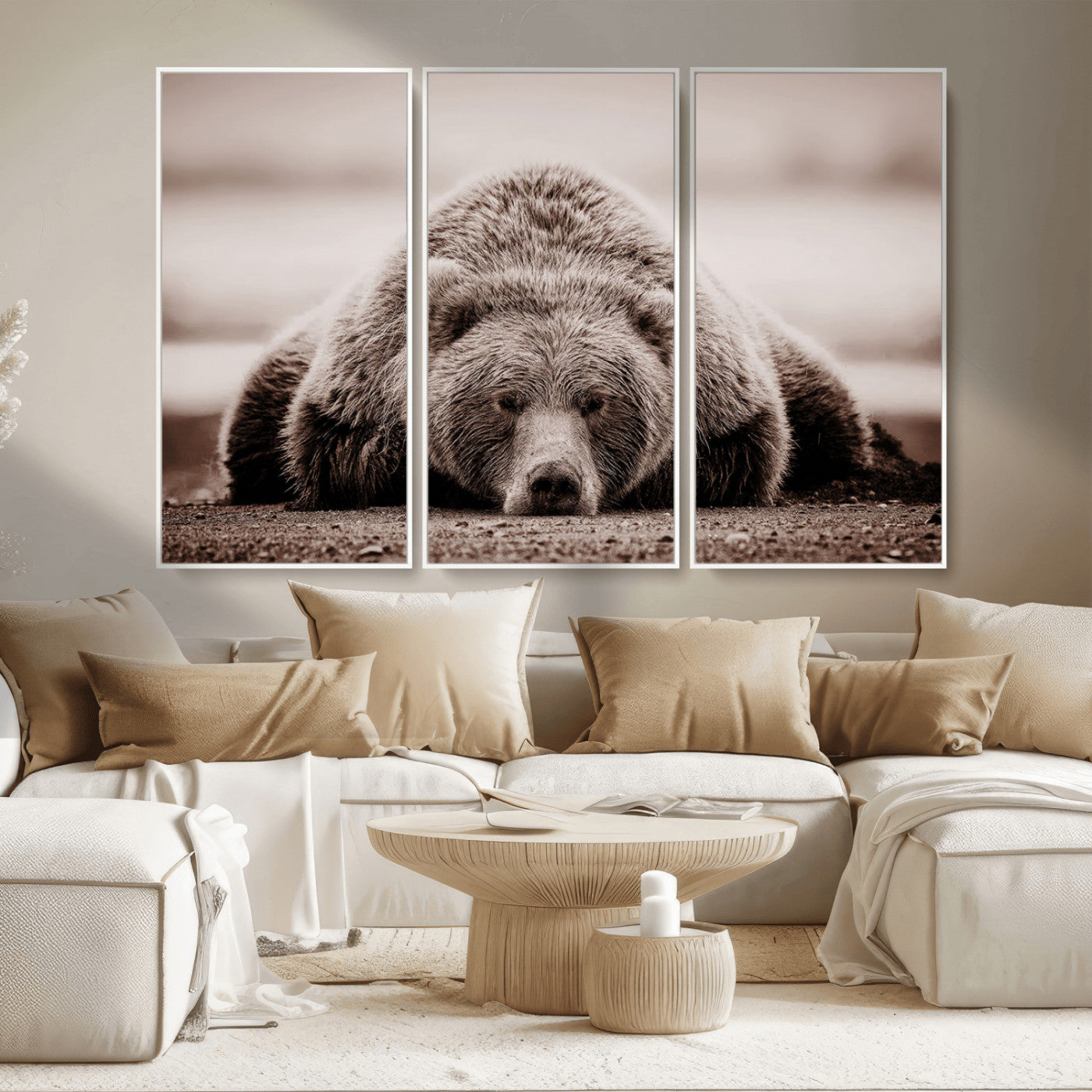 20611-MGV-CV-36X24-Grizzly Bear Wall Art – Majestic Wildlife Sepia Canvas Print, Rustic Nature Animal Artwork for Cabin, Lodge, Living Room, Bedroom,