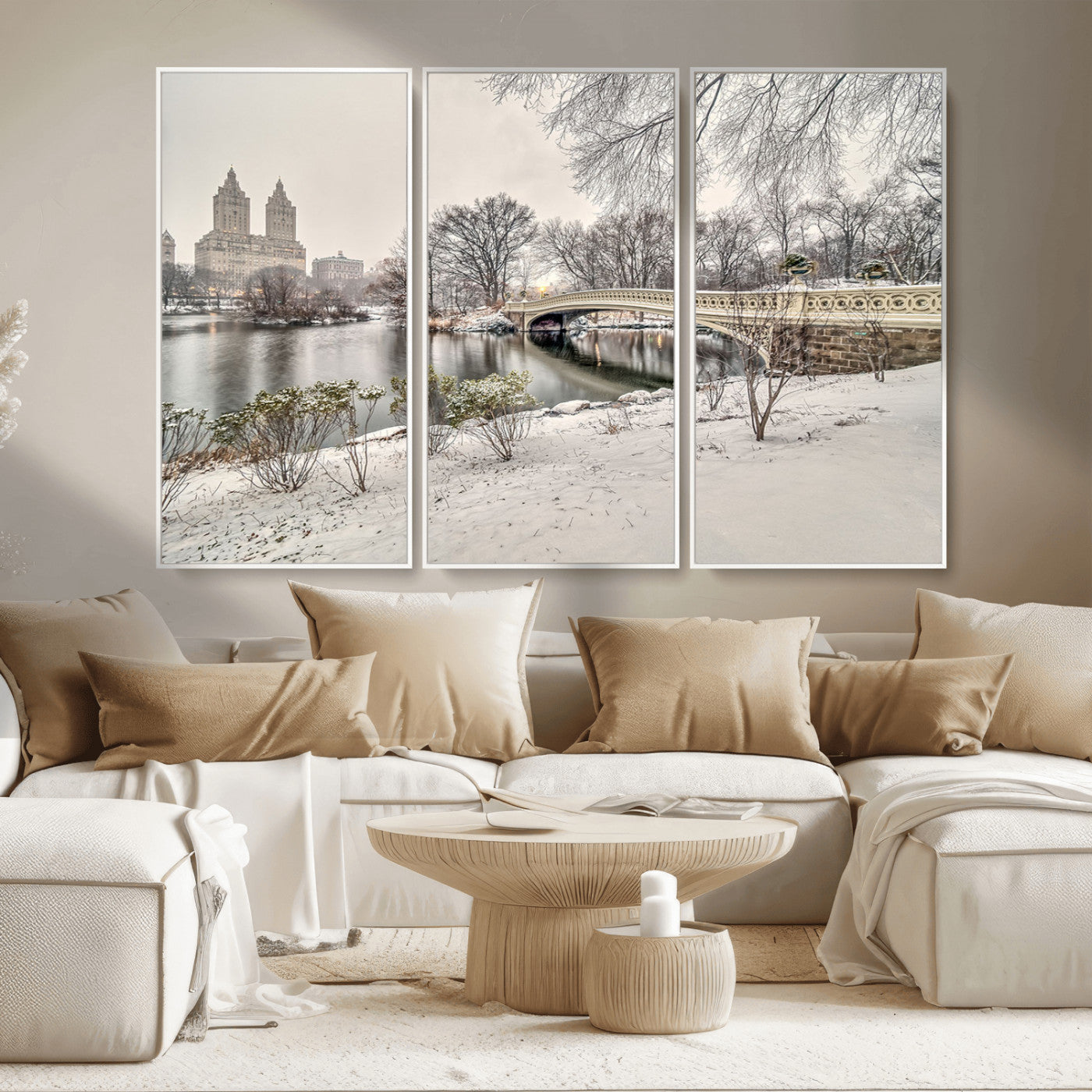 60292-MGV-CV-36X24-Central Park Winter Wall Art – Snowy Bow Bridge Canvas Print, Scenic New York City Landscape Photography for Living Room, Bedroom