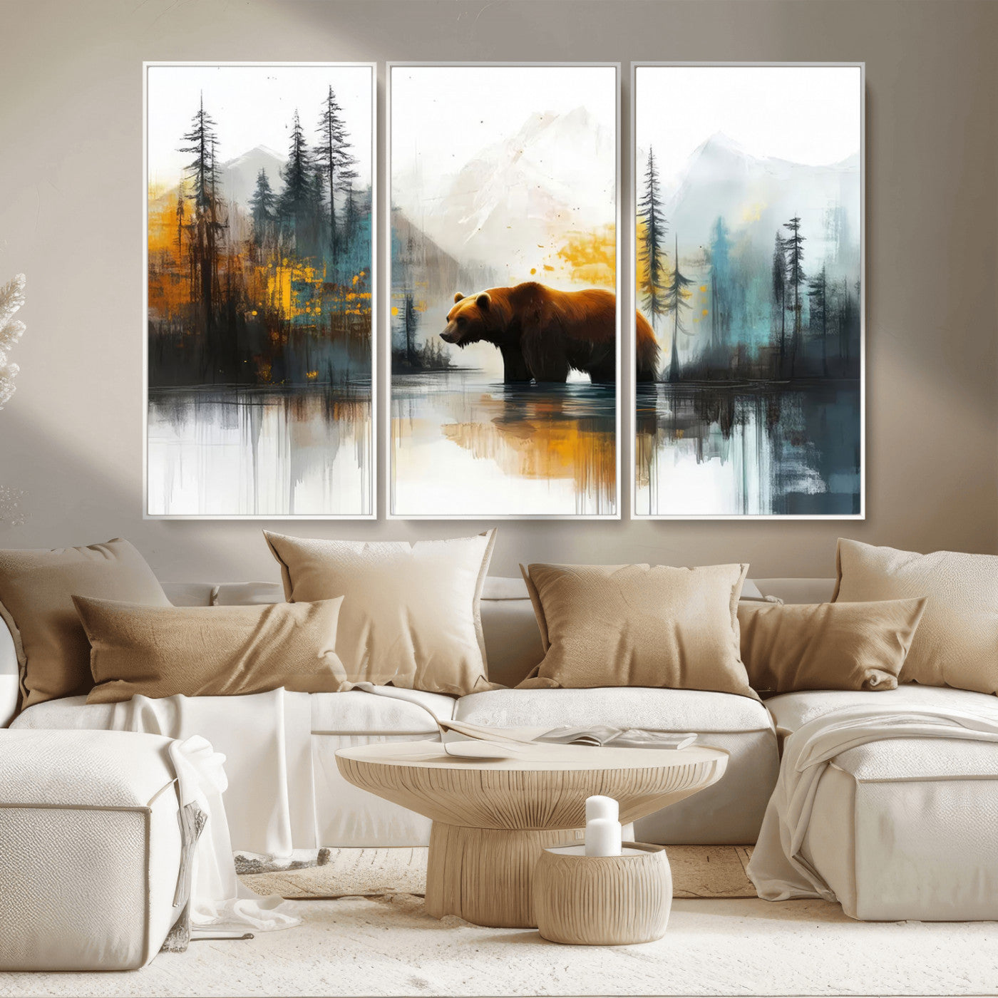 50308-MGV-CV-36X24-Bear Wilderness Wall Art – Mountain Forest Canvas Print, Rustic Cabin Decor with Wildlife Landscape, Nature Artwork for Lodge,