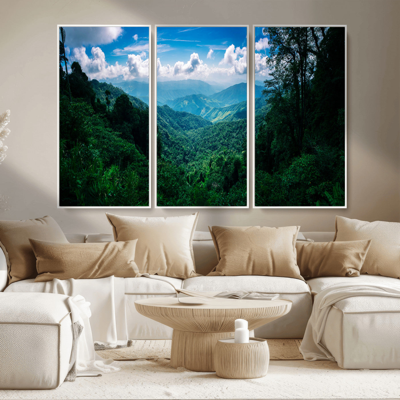 74439378-MGV-CV-36X24-Tropical Jungle Wall Art Canvas Print, Framed Lush Valley Art Picture Print, Forest Mountains Perfect Tropical Wilderness Decor