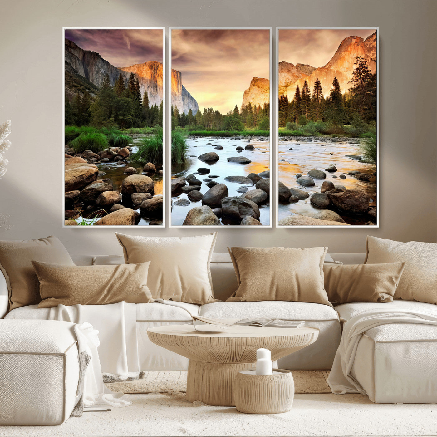 90956031-MGV-CV-36X24-Yosemite Valley Wall Art – Scenic Mountain River Landscape Canvas Print, Nature Photography for Living Room, Bedroom, Cabin,