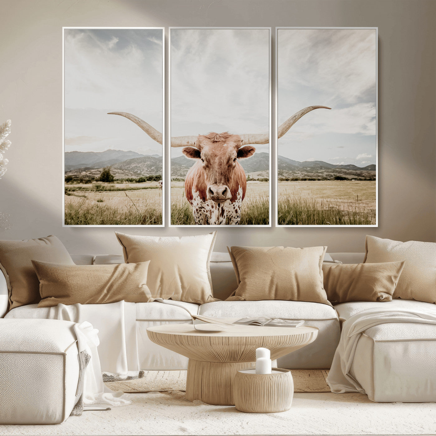 80054319-MGV-CV-36X24-Longhorn Wall Art – Rustic Western Canvas Print, Majestic Bull Artwork for Farmhouse, Ranch or Living Room