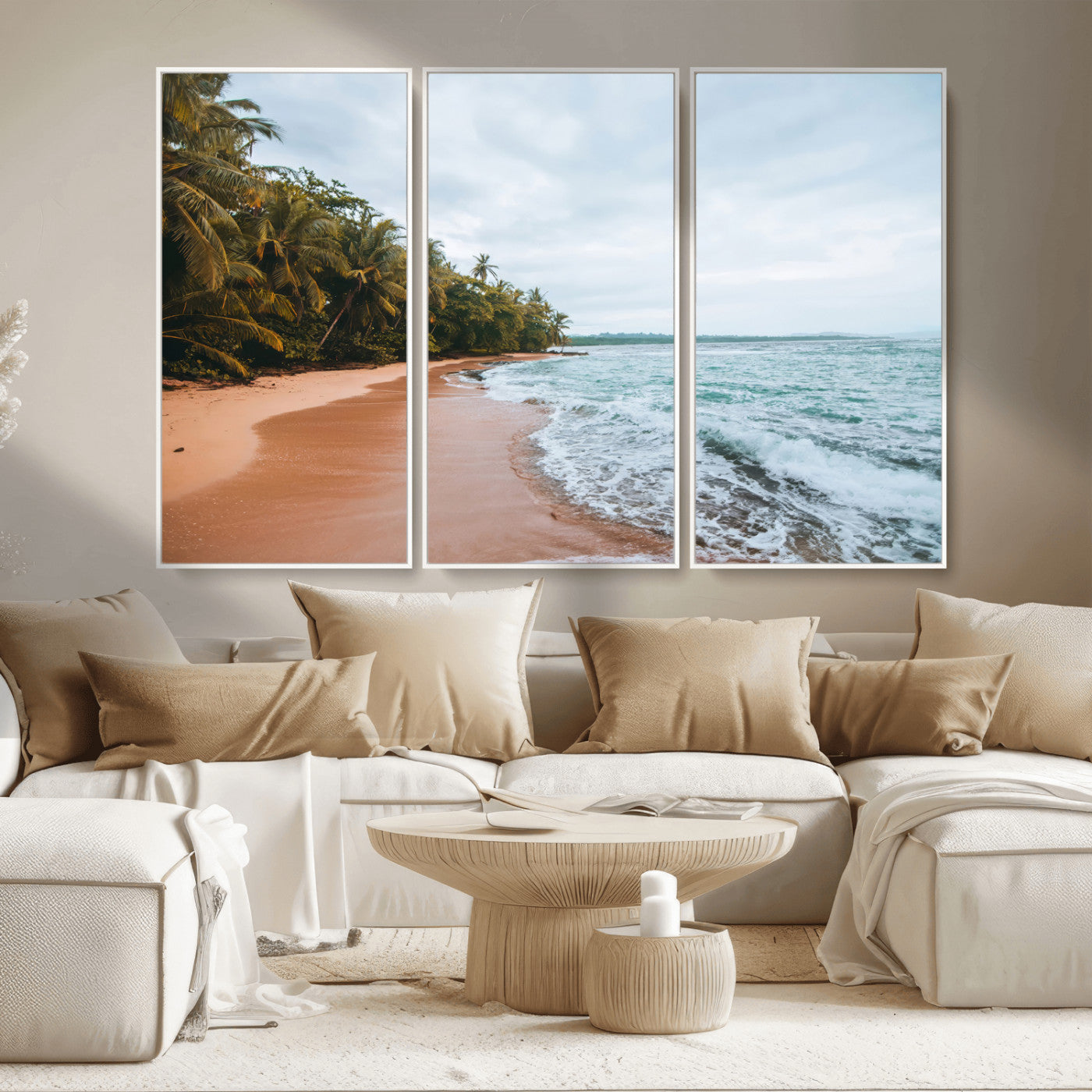 88125882-MGV-CV-36X24-Tropical Shoreline Wall Art Canvas Print, Framed Palm Trees Art Picture Print, Tropical Ocean Perfect Tropical Coastal Decor