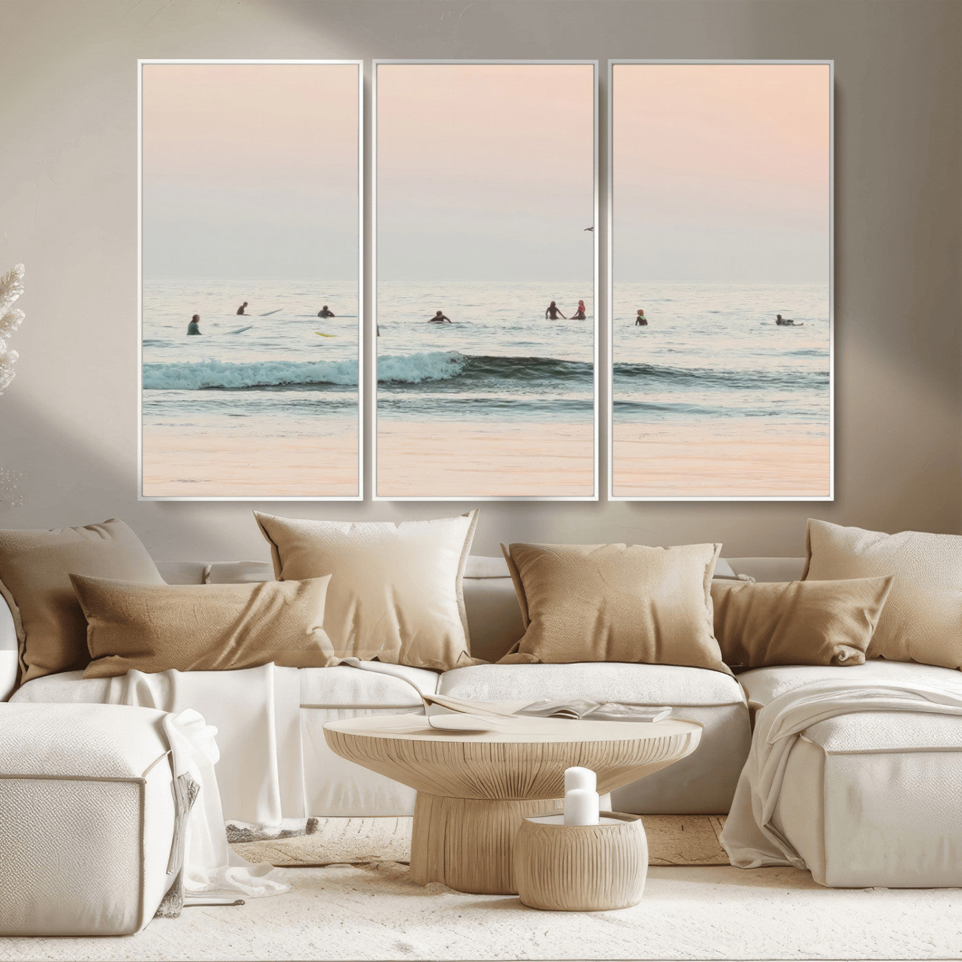 98888919-MGV-CV-36X24-Pastel Ocean Wall Art Canvas Print, Framed Soft Sunset Swimming Art Picture Print, Calm Sea Horizon Perfect Soft Coastal
