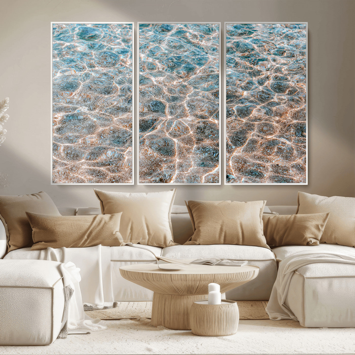 26580287-MGV-CV-36X24-Clear Water Wall Art Canvas Print, Framed Sunlit Ripples Art Picture Print, Ocean Texture Perfect Modern Coastal Decor Artwork