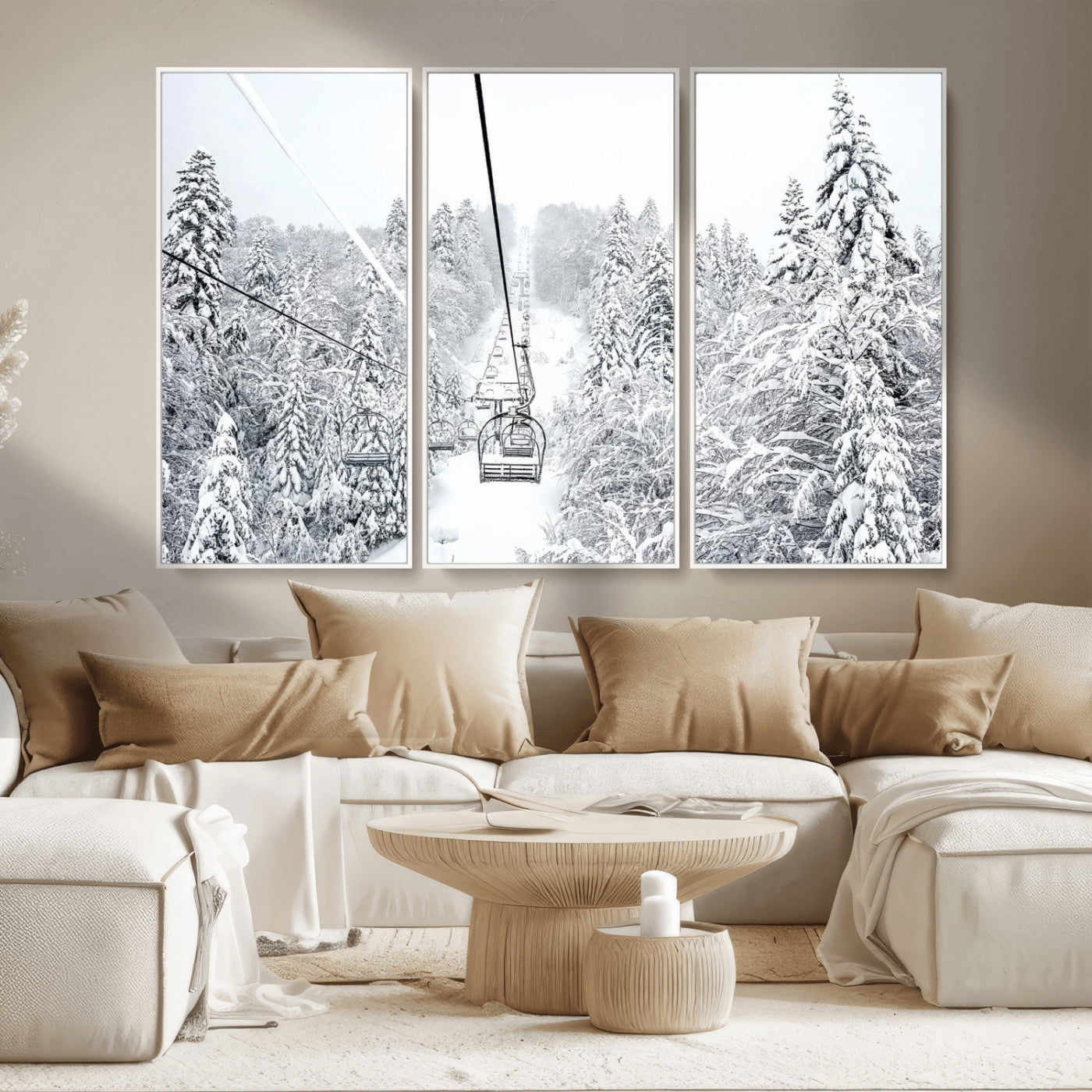 44705668-MGV-CV-36X24-Winter Forest Wall Art Canvas Print, Framed Snowy Forest Art Picture Print, Ski Lift Perfect Scandinavian Decor Artwork