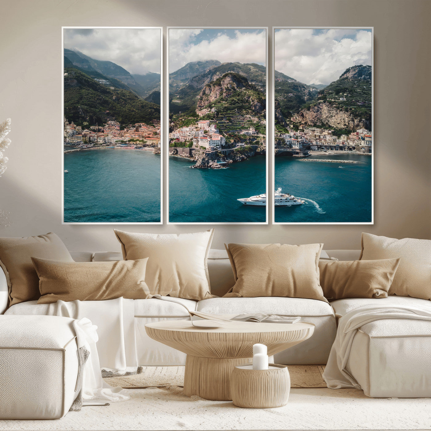 20321590-MGV-CV-36X24-Amalfi Coast Wall Art Canvas Print, Framed Italy Travel Art Picture Print, Mediterranean Landscape Perfect Mediterranean Coastal