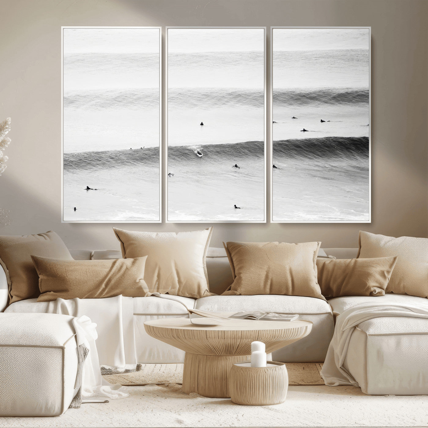 54291445-MGV-CV-36X24-Black White Ocean Wall Art Canvas Print, Framed Coastal Sport Art Picture Print, Ocean Culture Perfect Minimalist Coastal Decor