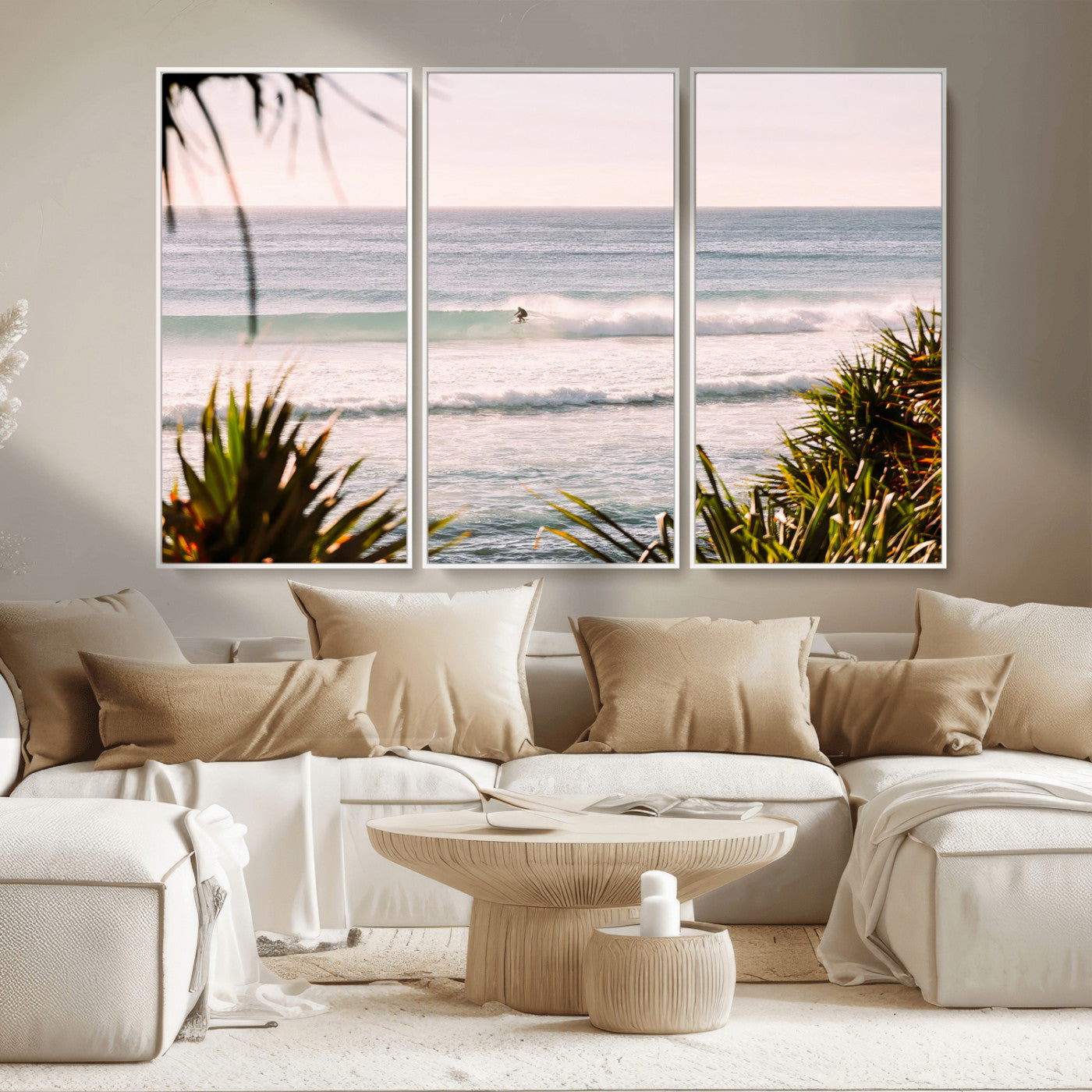 23287092-MGV-CV-36X24-Ocean Surfer Wall Art Canvas Print, Framed Coastal Surf Art Picture Print, Tropical Beach Perfect Tropical Coastal Decor Artwork