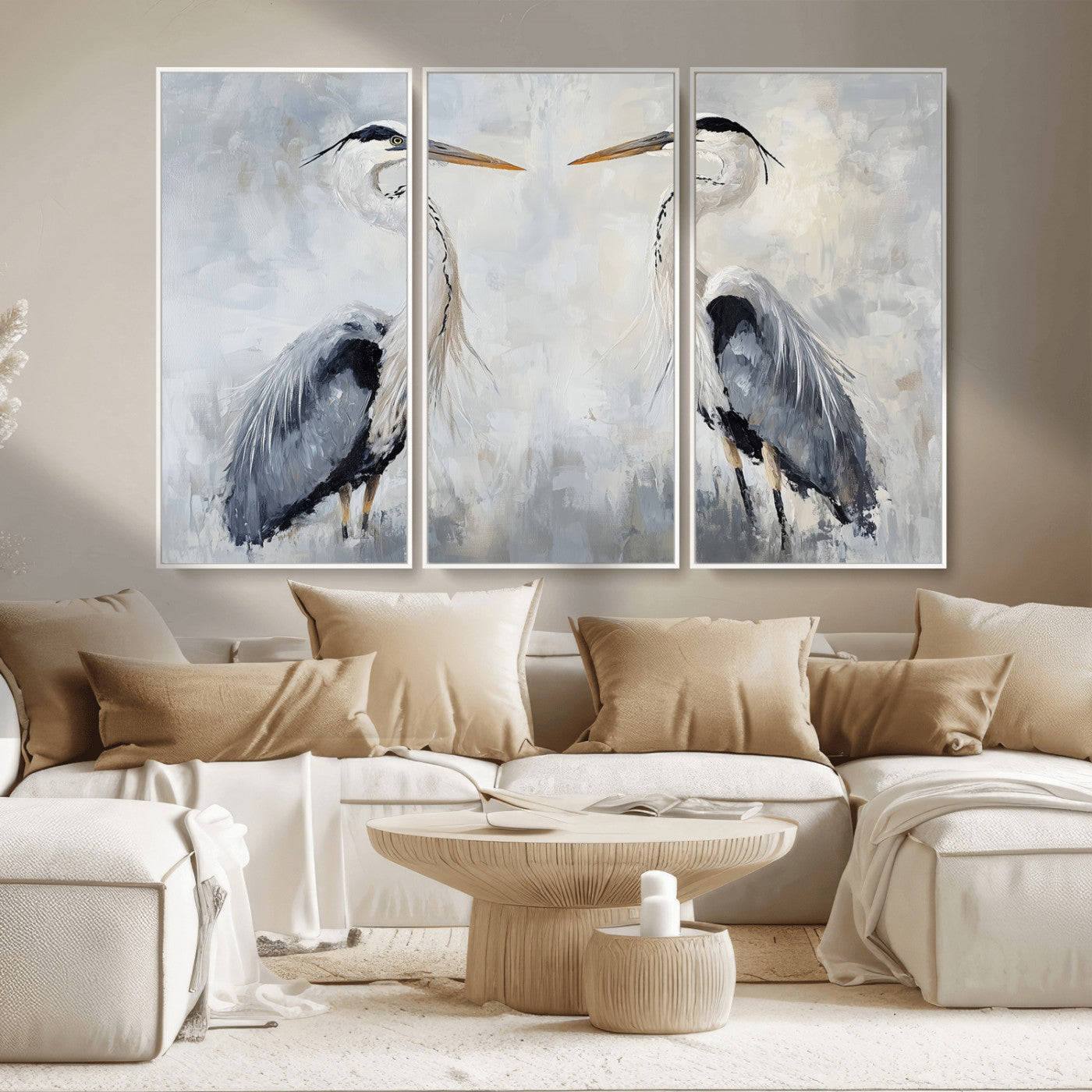 90806932-MGV-CV-36X24-Heron Wall Art Wall Art Canvas Print, Framed Bird Canvas Decor Art Picture Print, Nature Inspired Perfect Coastal Minimalist Decor