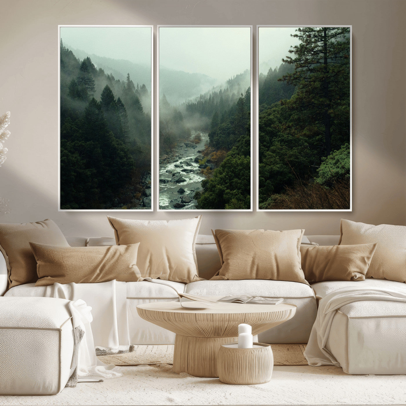 48497565-MGV-CV-36X24-Misty Forest Wall Art Canvas Print, Framed Foggy River Art Picture Print, Moody Landscape Perfect Moody Wilderness Decor Artwork