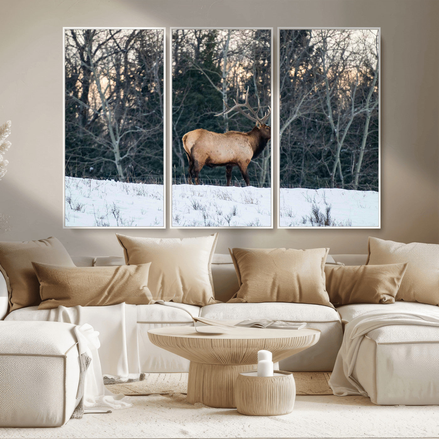 36533178-MGV-CV-36X24-Wild Elk Photography Wall Art Canvas Print, Framed Winter Wildlife Art Picture Print, Snowy Forest Perfect Rustic Lodge Decor
