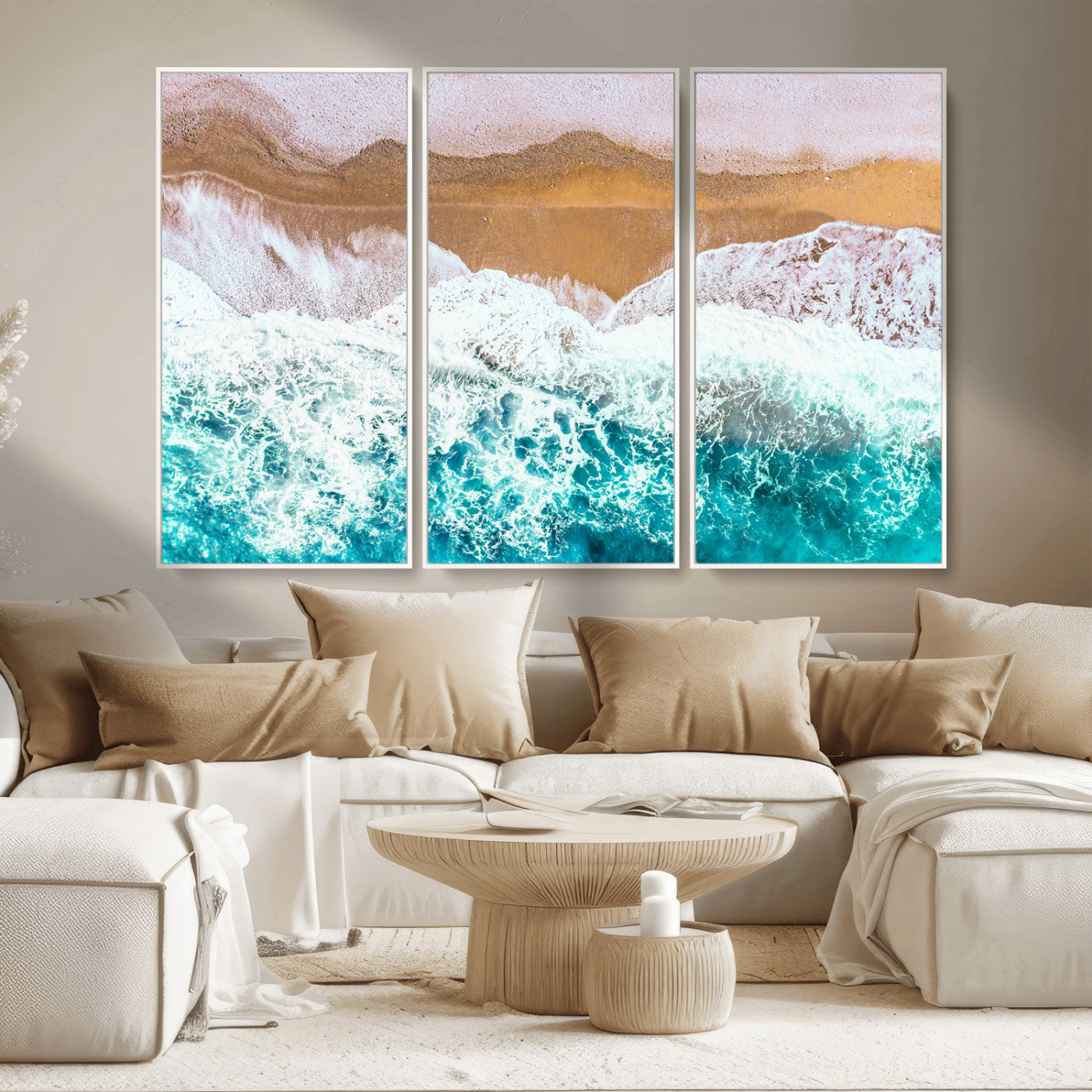 26870666-MGV-CV-36X24-Aerial Beach Wall Art Canvas Print, Framed Ocean Waves Art Picture Print, Coastal Landscape Perfect Coastal Minimalist Decor