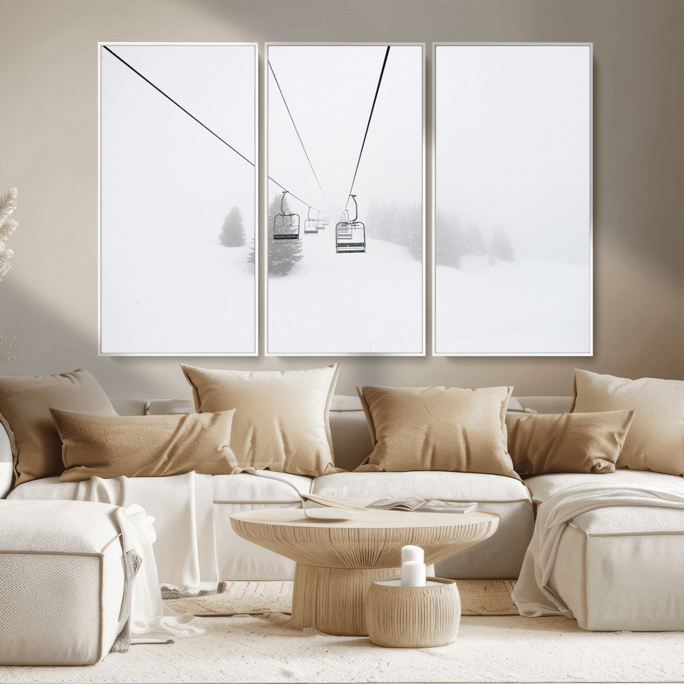 20216390-MGV-CV-36X24-Ski Lift Wall Art Canvas Print, Framed Snowy Landscape Art Picture Print, Alpine Adventure Perfect Nordic Minimalist Decor Artwork