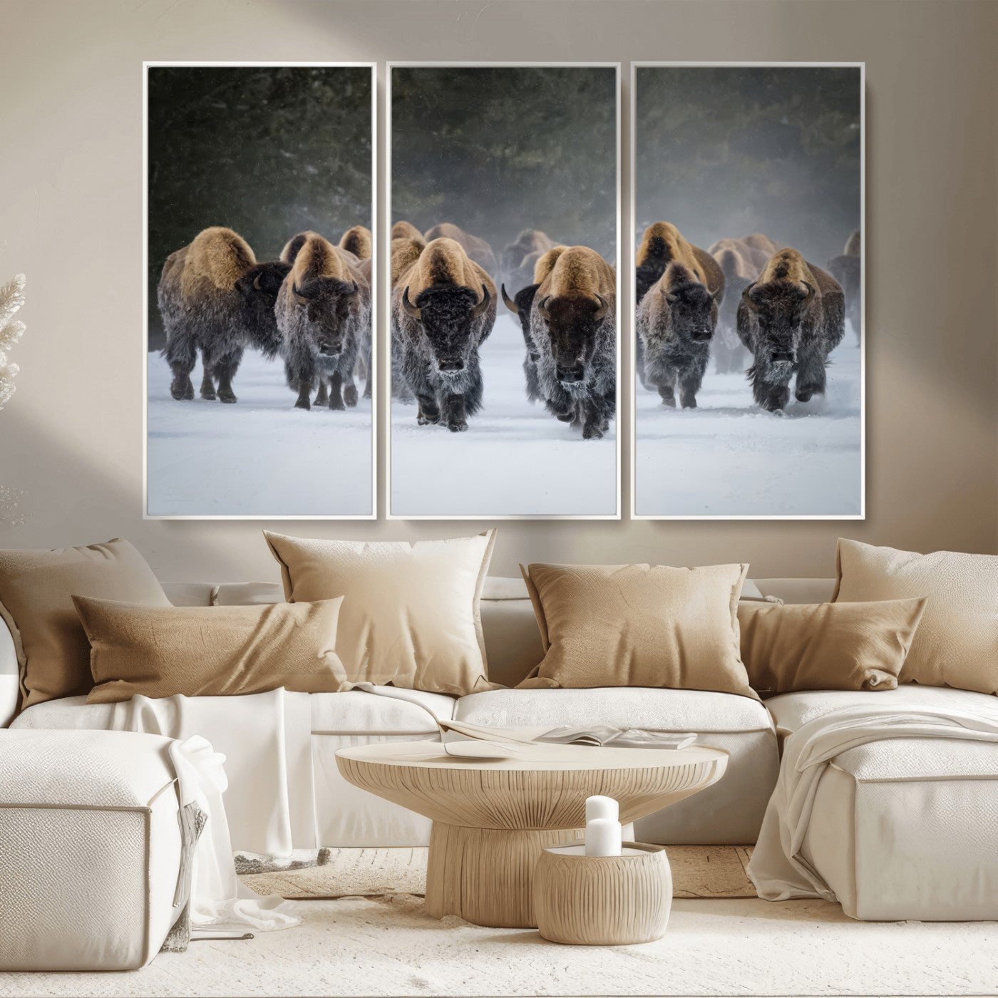 30332489-MGV-CV-36X24-Winter Bison Herd Wall Art – Powerful Buffalo Canvas Print, Rustic Wildlife Photography Decor for Farmhouse, Cabin, Lodge, Living