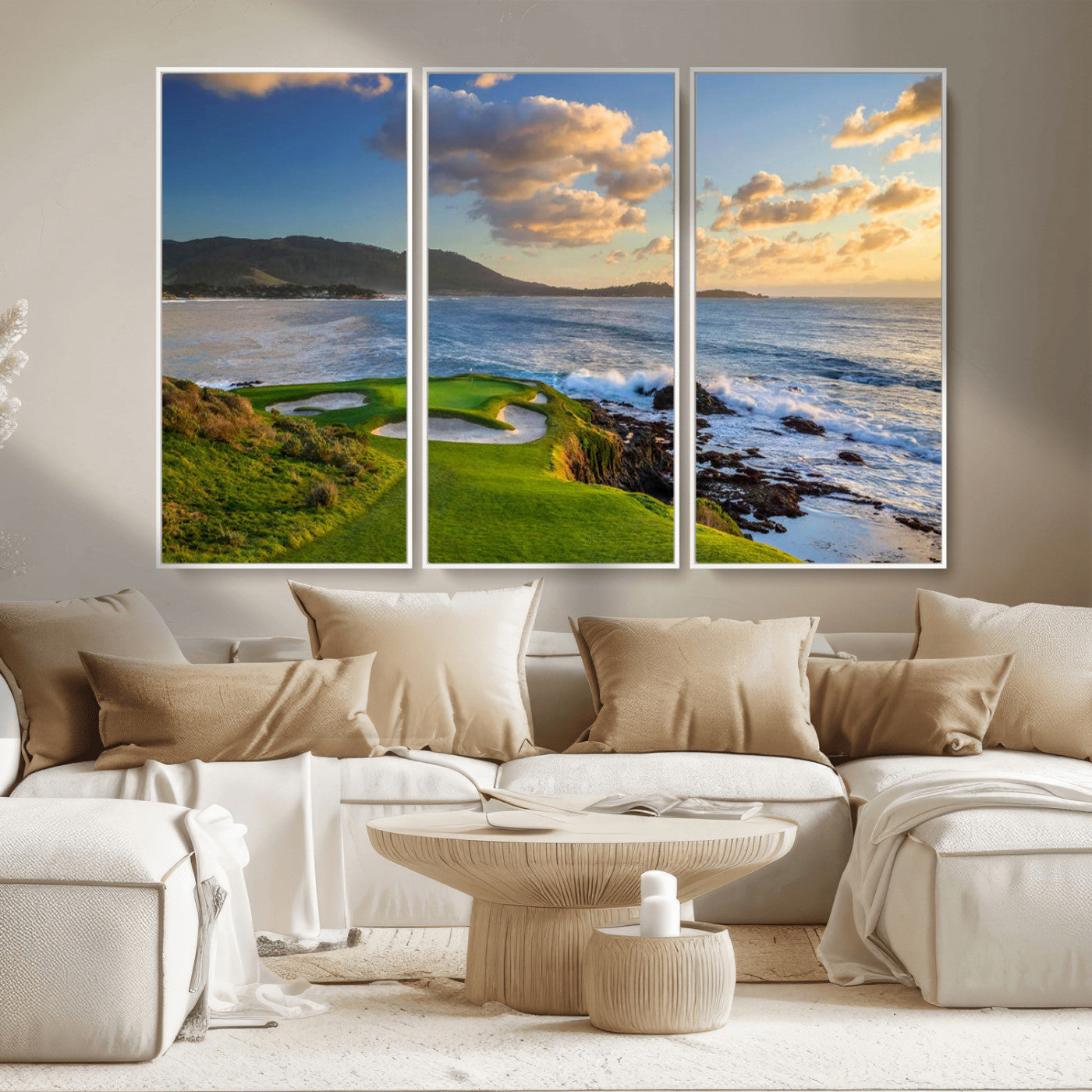 50107048-MGV-CV-36X24-Golf Course Wall Art – Coastal Ocean View Canvas Print, Scenic Fairway Landscape Decor for Office, Man Cave, Bedroom, or Living