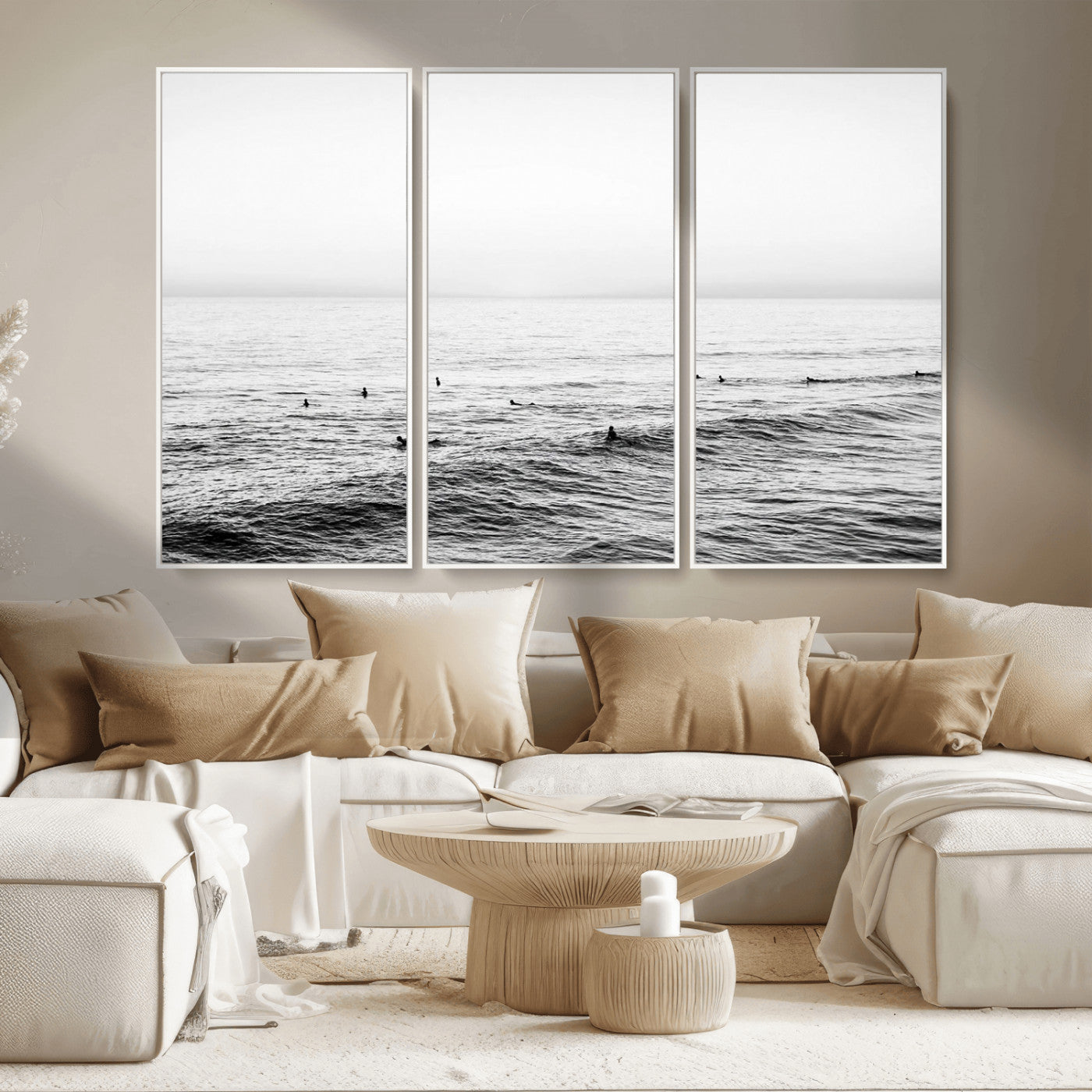 47208268-MGV-CV-36X24-Surfer Ocean Wall Art – Black and White Coastal Canvas Print, Minimalist Surfing Seascape Decor for Living Room, Bedroom, or Beach