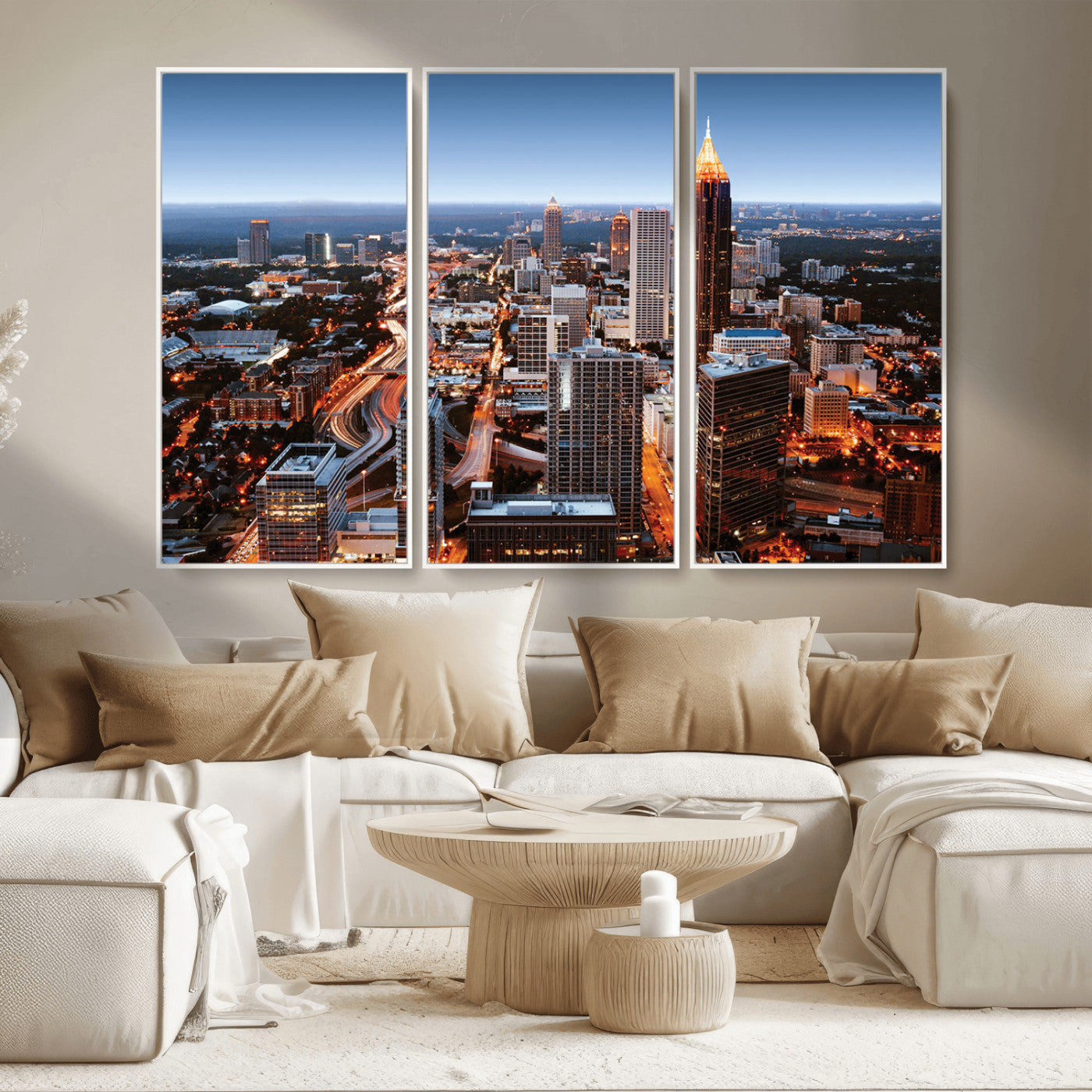 25096967-MGV-CV-36X24-Atlanta Skyline Wall Art – Vibrant Cityscape Canvas Print, Modern Night Lights Urban Decor for Office, Living Room, or Apartment