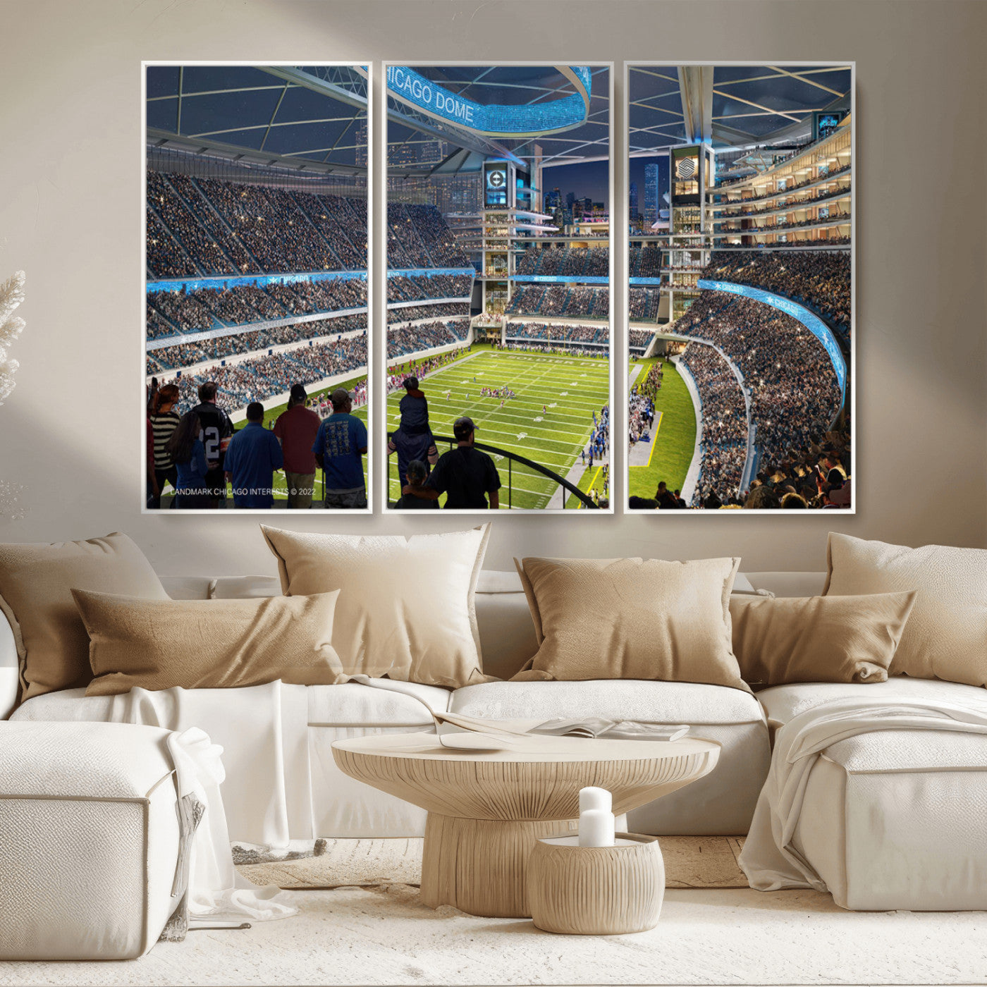 41816511-MGV-CV-36X24-Chicago Dome Stadium Wall Art – Futuristic Football Arena Canvas Print, Modern Sports Fan Decor for Man Cave, Office, Bar, or
