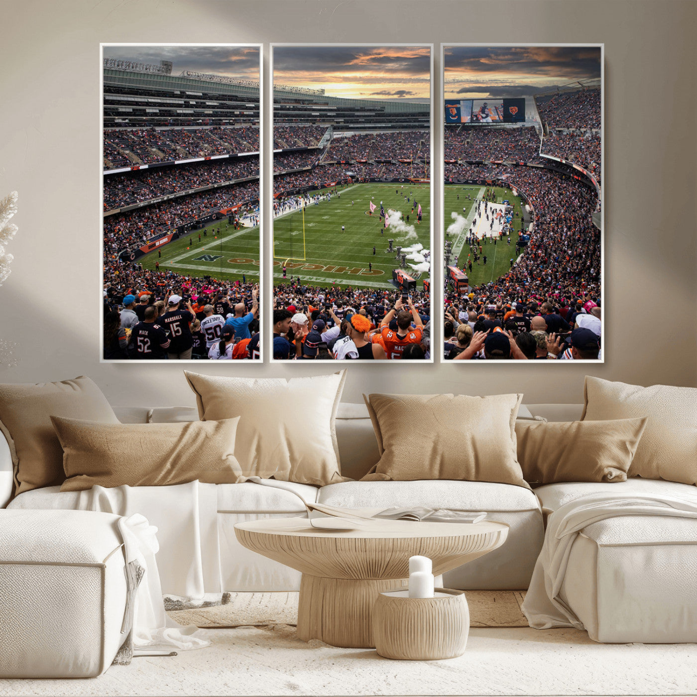 87578930-MGV-CV-36X24-Soldier Field Wall Art – Chicago Bears Football Stadium Sunset Canvas Print, Game Day Sports Decor for Man Cave, Bar, Office, or