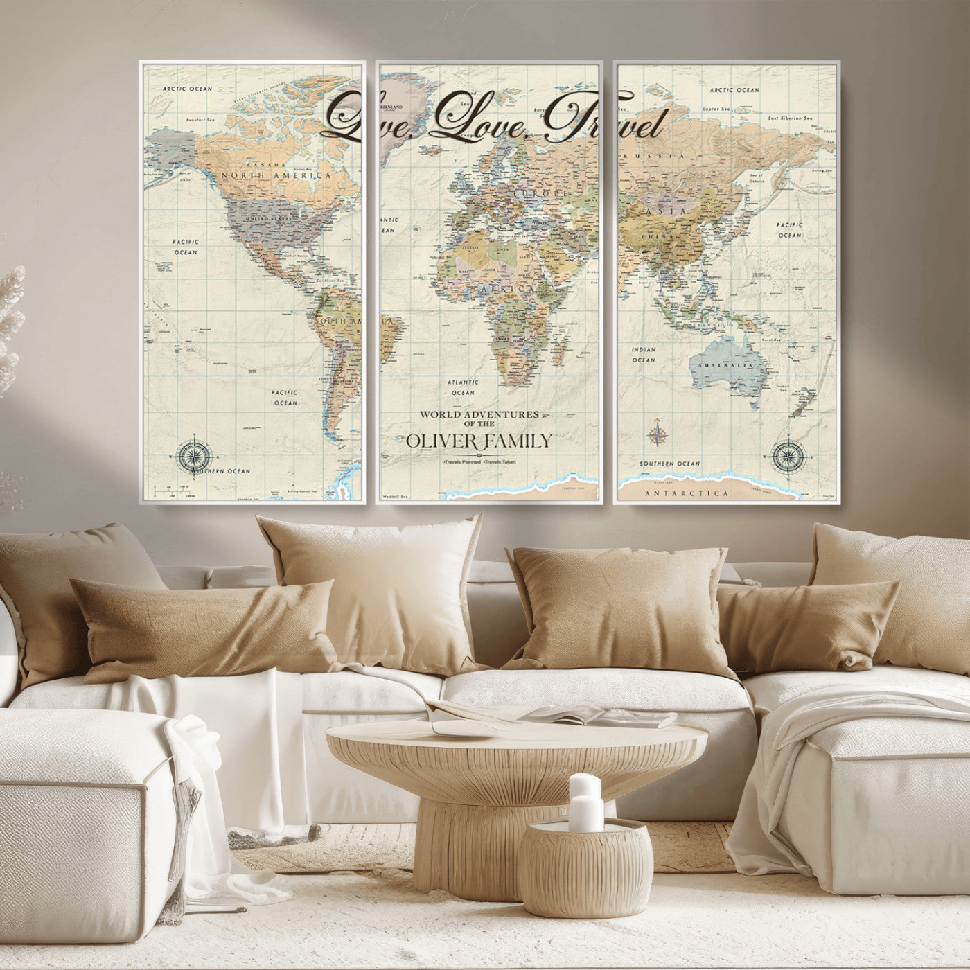 19479008-MGV-CV-36X24-Live Love Travel Wall Art – Detailed World Map Canvas Print, Adventure Decor for Living Room, Office or Bedroom, Travel Gift for