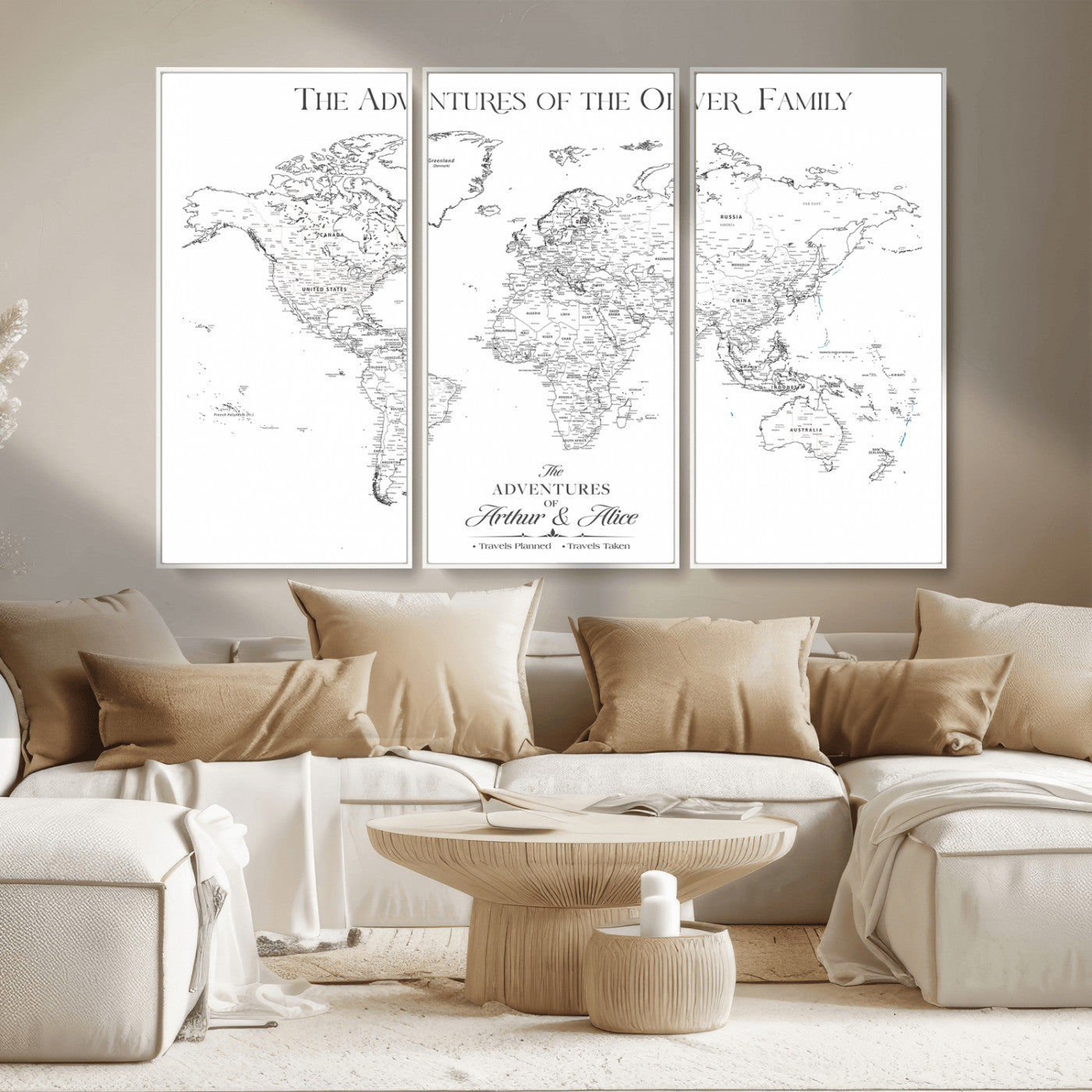 21029247-MGV-CV-36X24-Minimalist World Map Wall Art – Black and White Travel Adventure Print, Modern Family Travel Map Decor for Living Room, Bedroom,